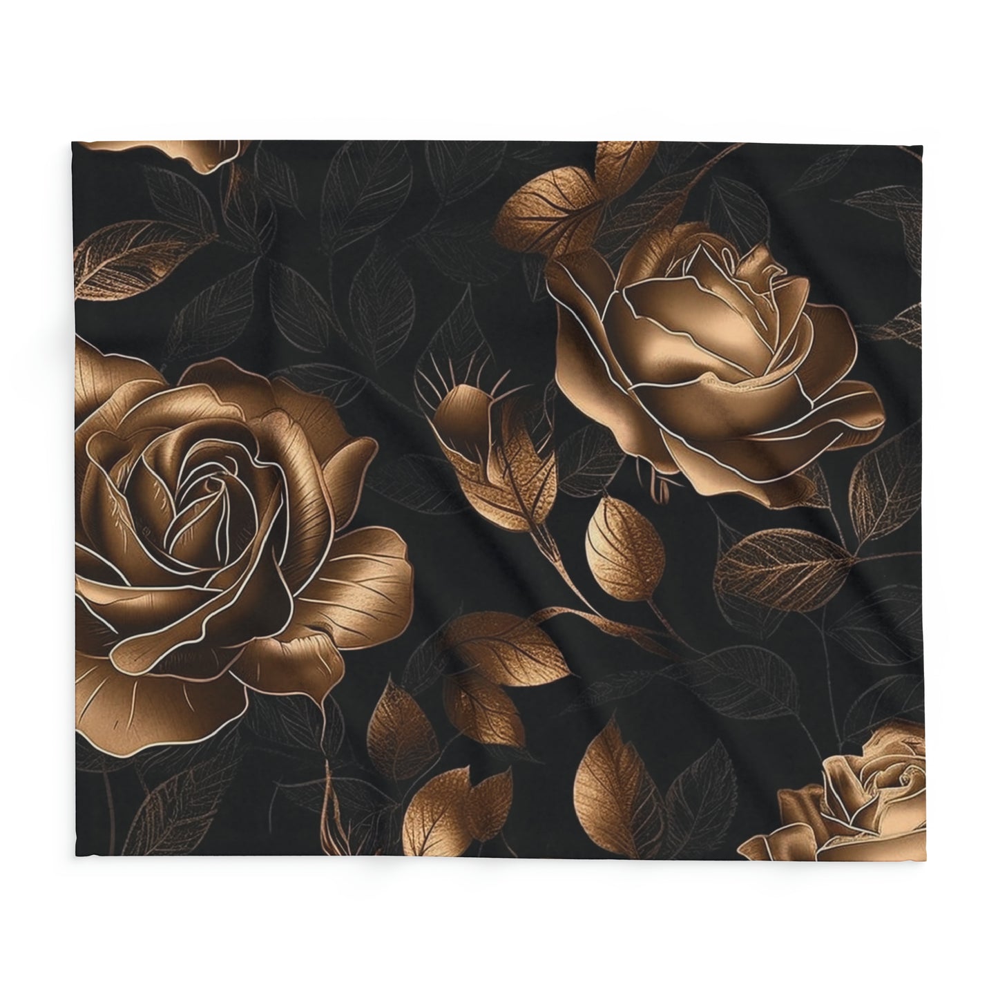 Arctic Fleece Blanket Luxurious Black and Gold Roses