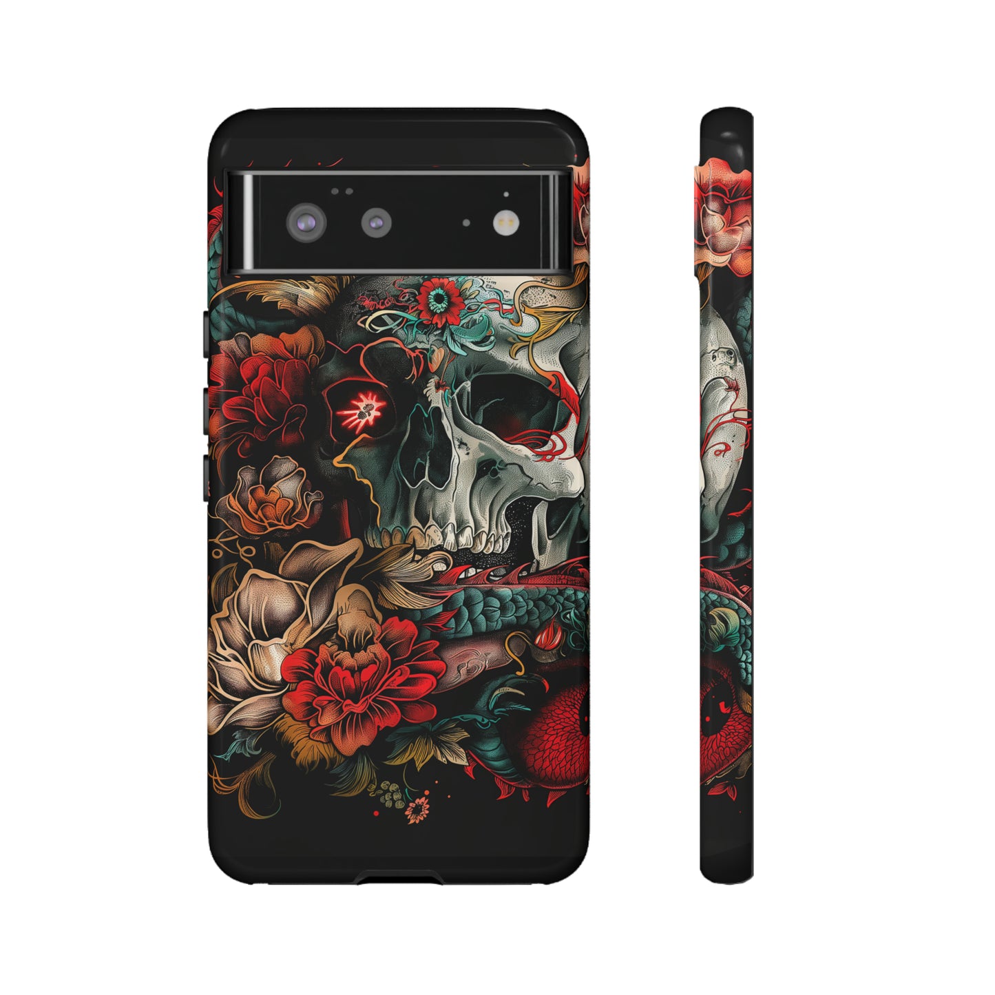 Tough Phone Case Skull and Rose