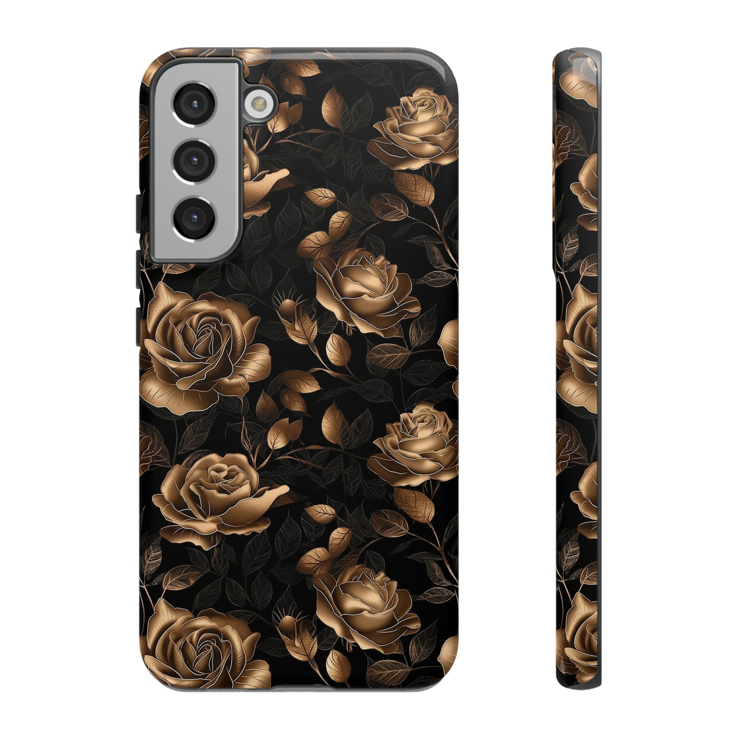 Tough Phone Case Black and Gold Roses