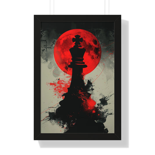 Blood Moon Strategy - Bold Chess Art in Red and Black Framed