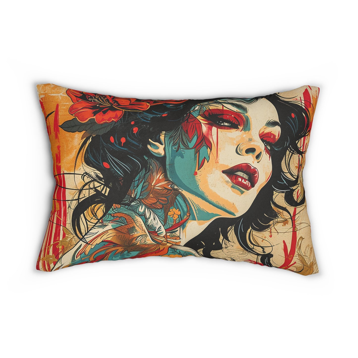 Spun Polyester Lumbar Pillow Graphic Lady