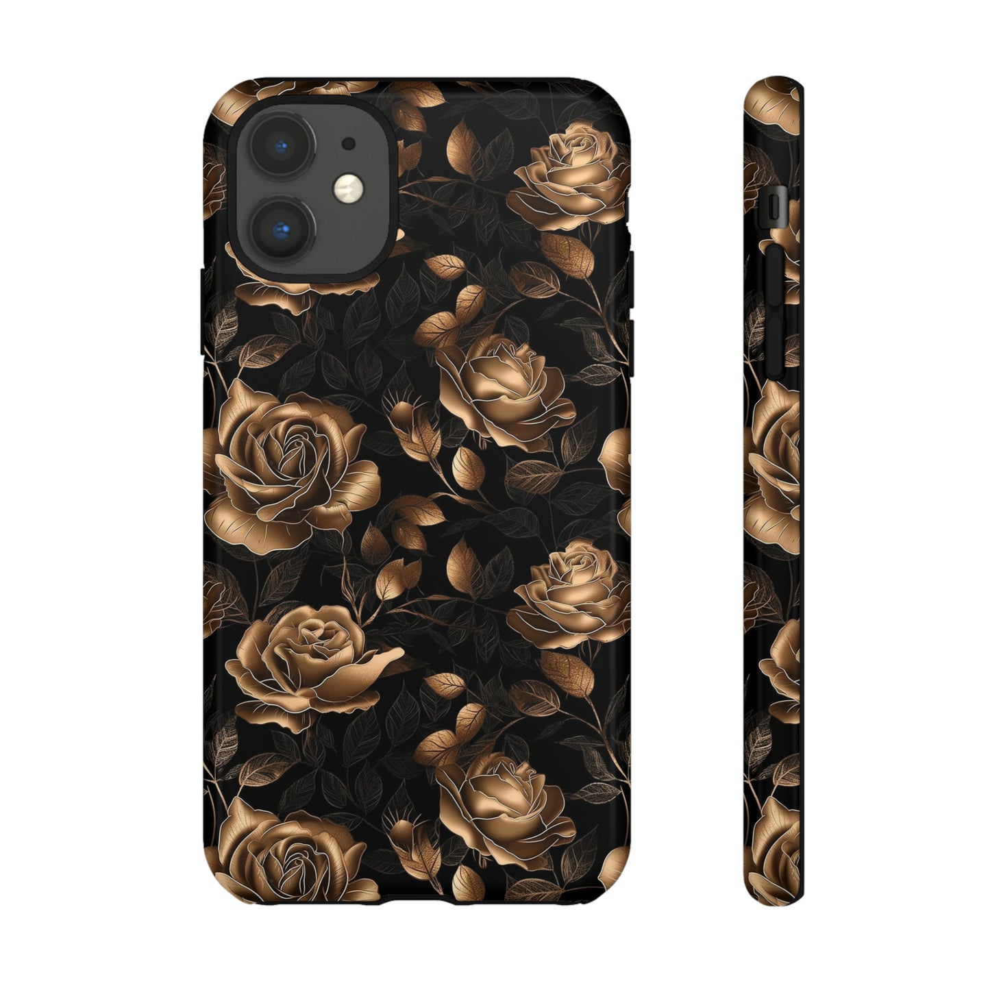 Tough Phone Case Black and Gold Roses