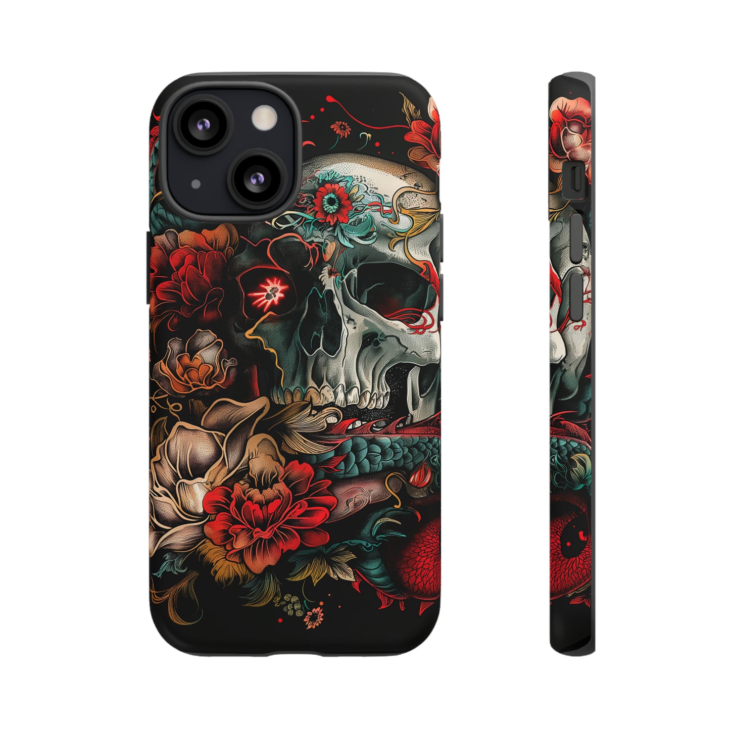 Tough Phone Case Skull and Rose