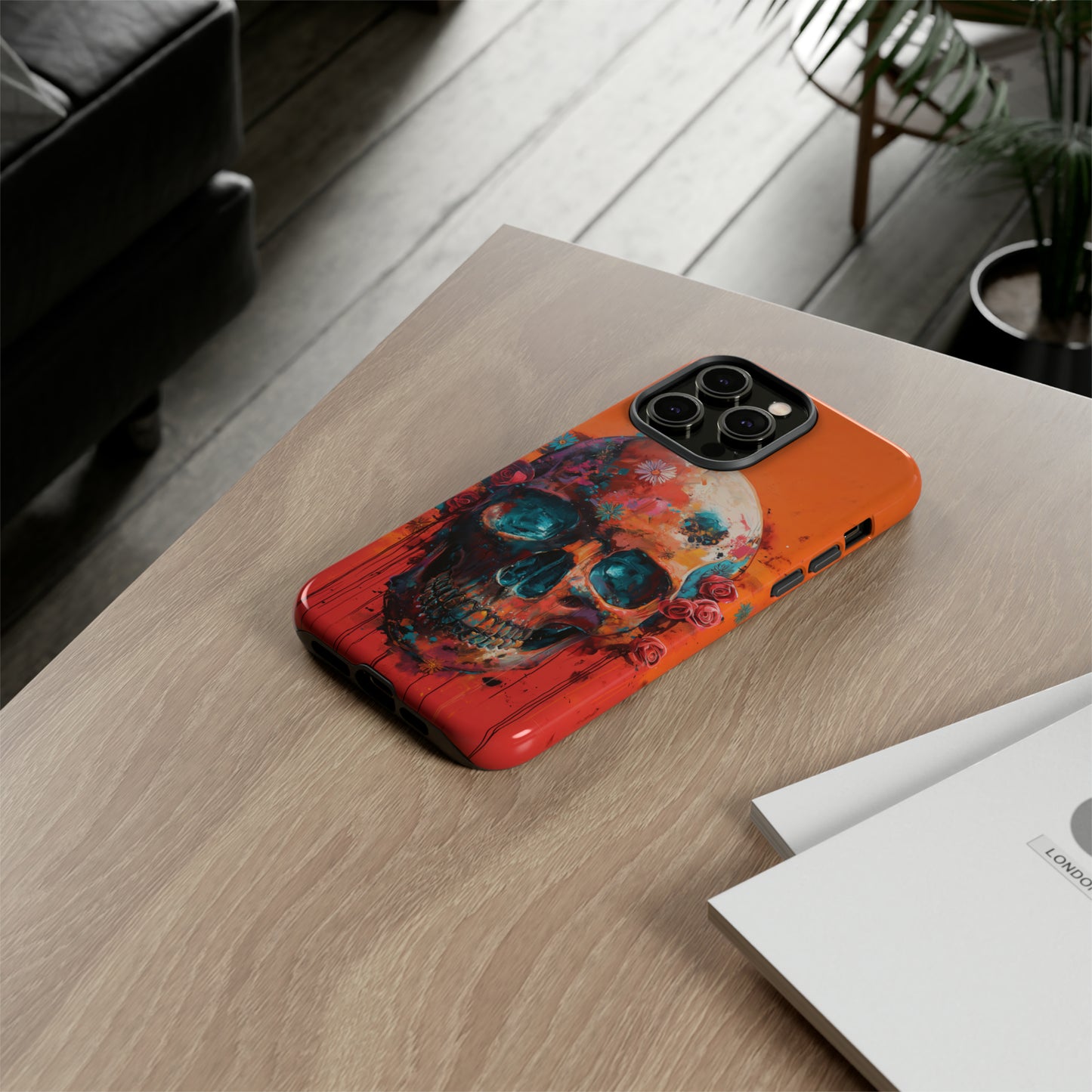 Tough Phone Case Orange Skull