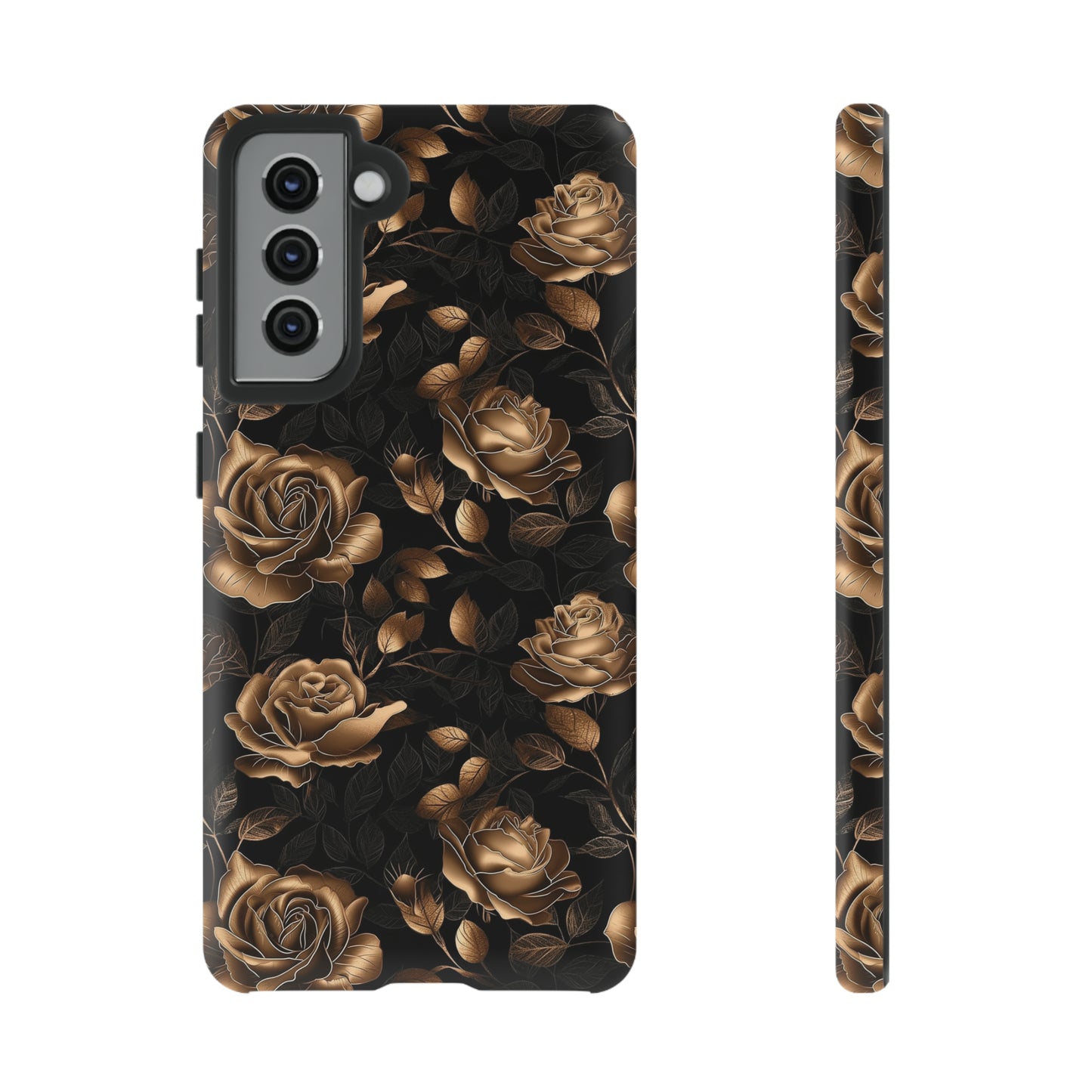 Tough Phone Case Black and Gold Roses