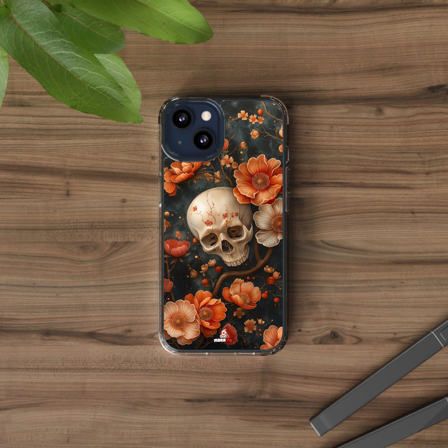 Clear Phone Cases Skull and Flowers Design