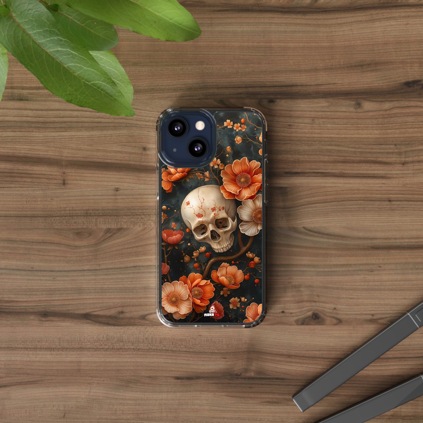 Clear Phone Cases Skull and Flowers Design