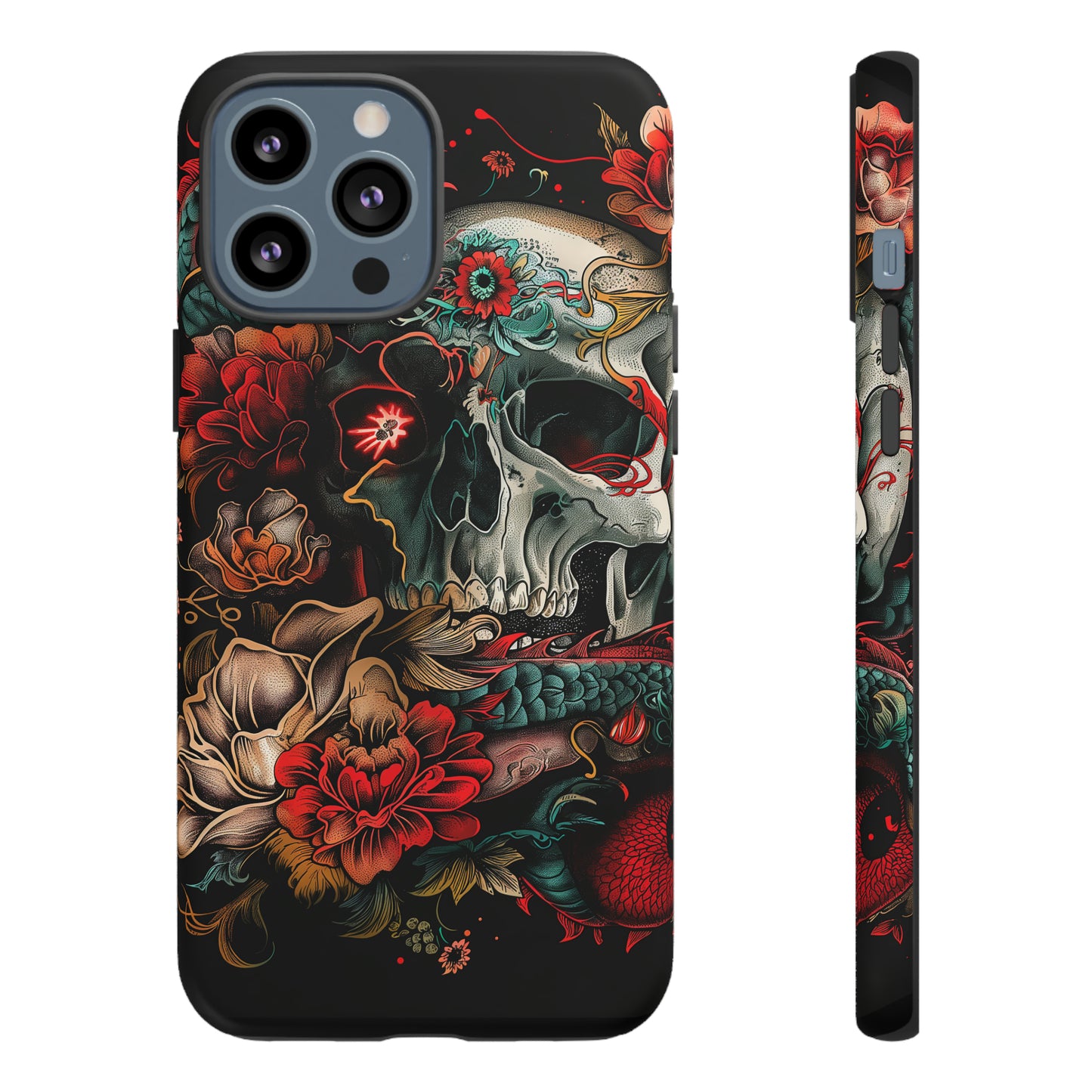 Tough Phone Case Skull and Rose