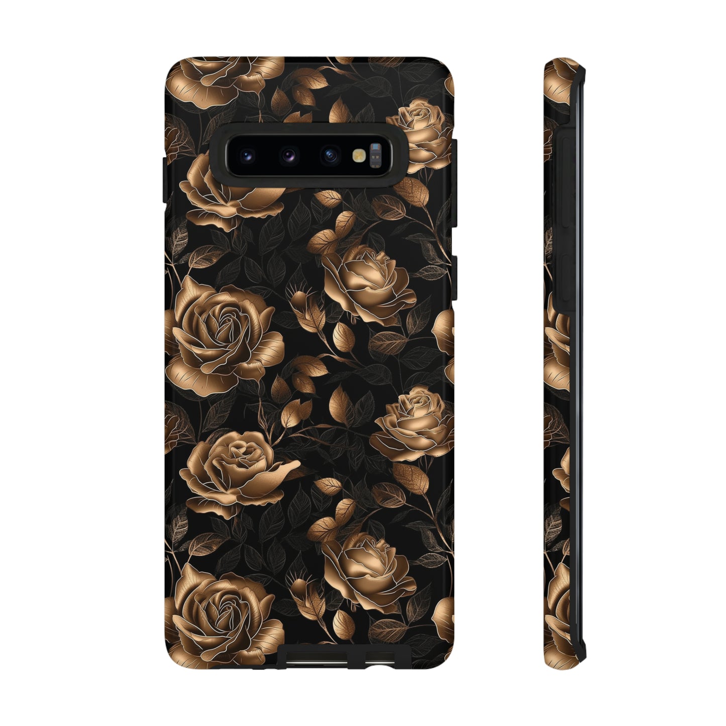 Tough Phone Case Black and Gold Roses