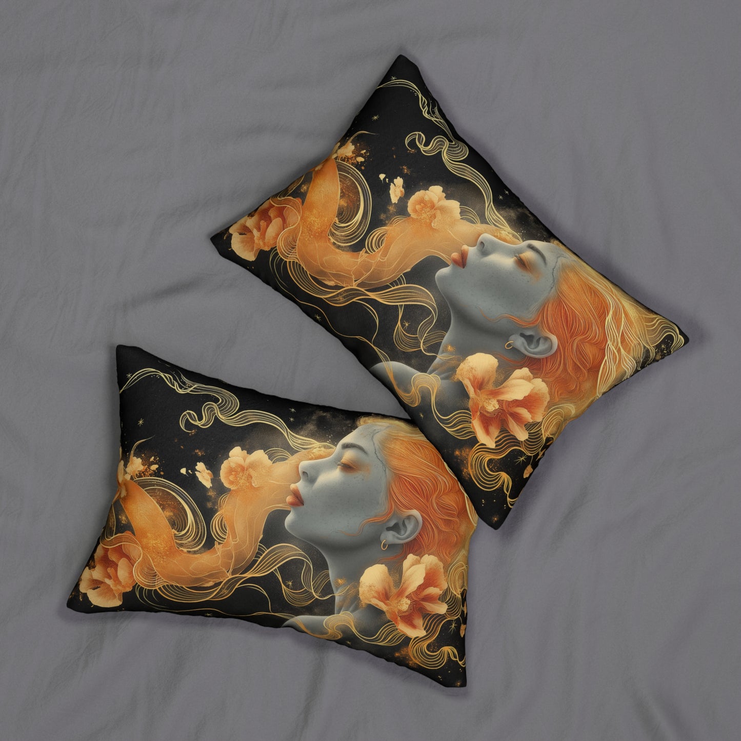 Spun Polyester Lumbar Pillow Gold Lady Dragon