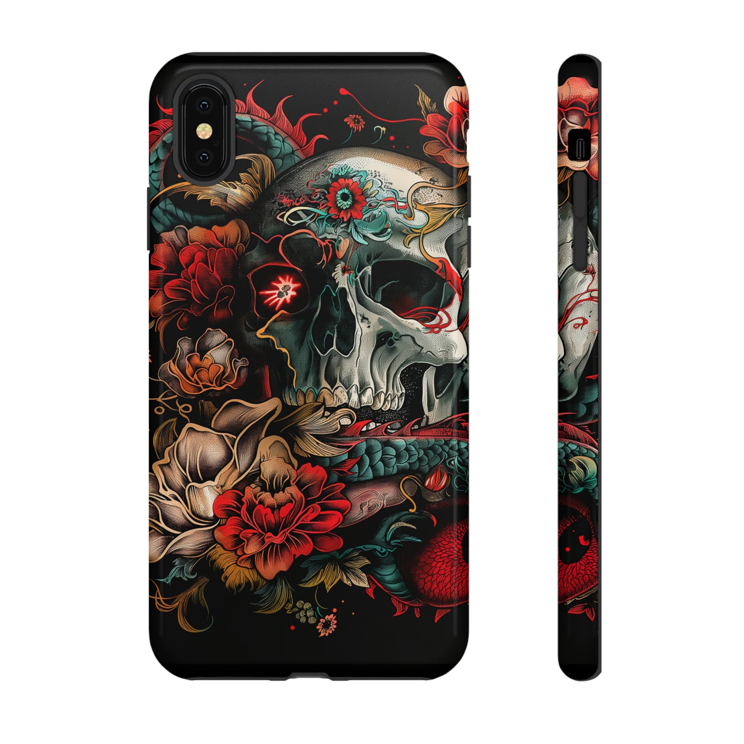 Tough Phone Case Skull and Rose