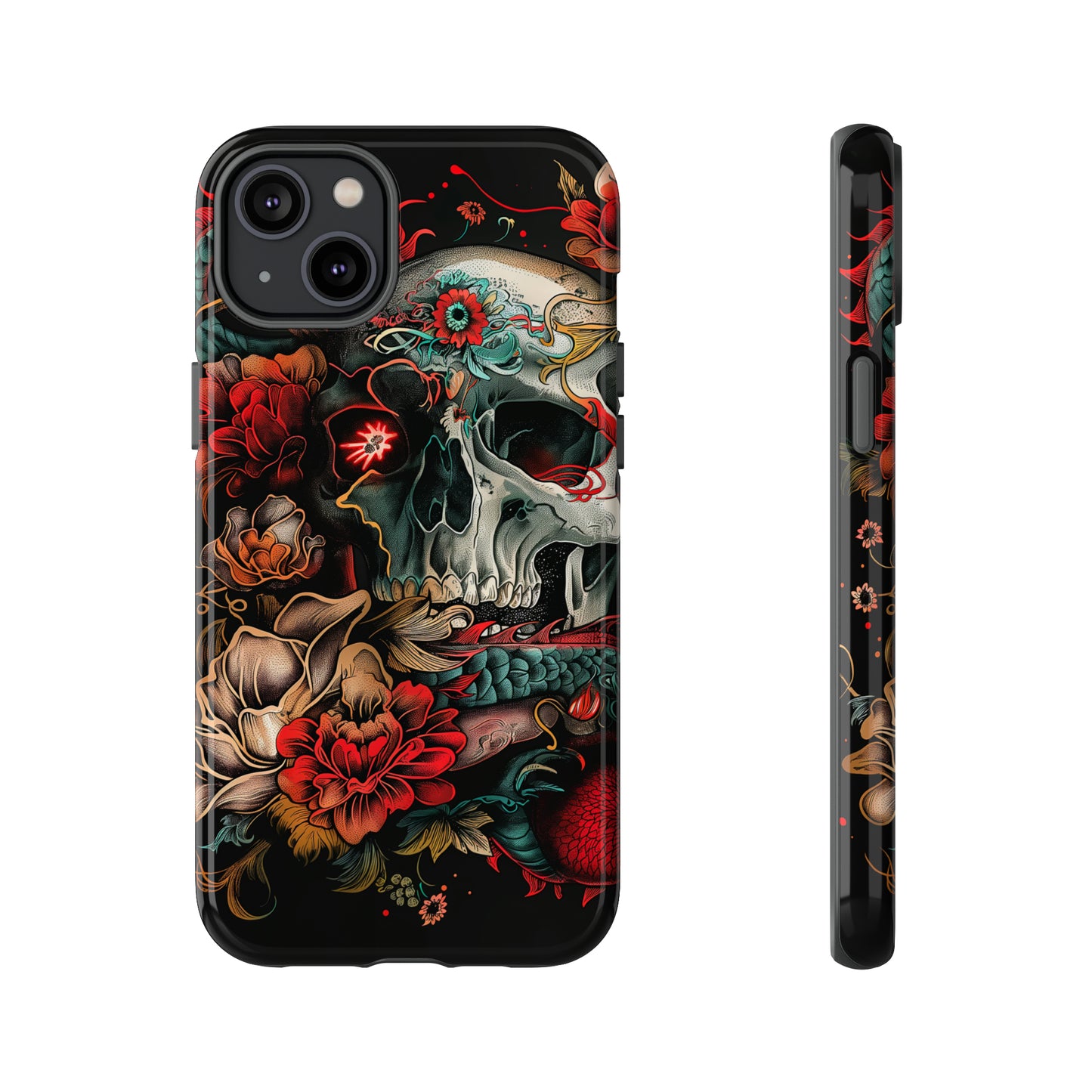 Tough Phone Case Skull and Rose