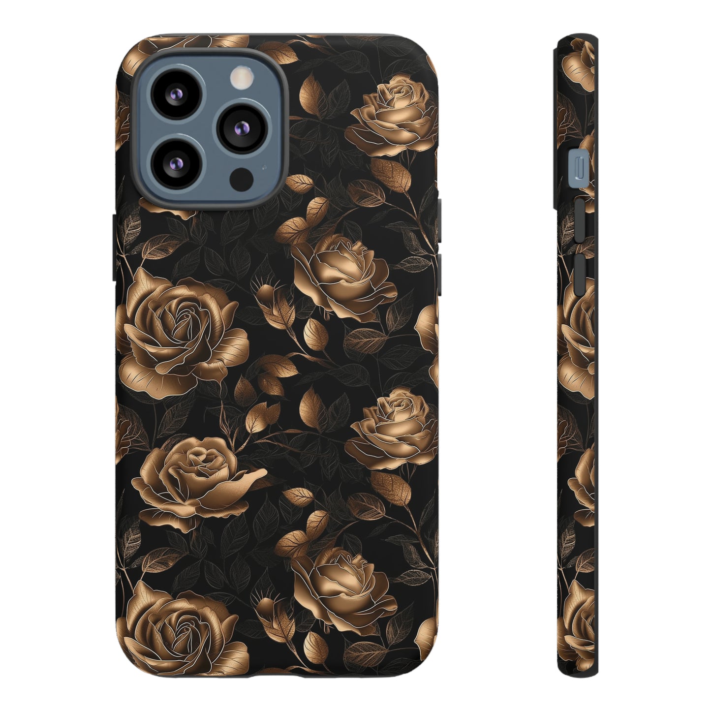 Tough Phone Case Black and Gold Roses