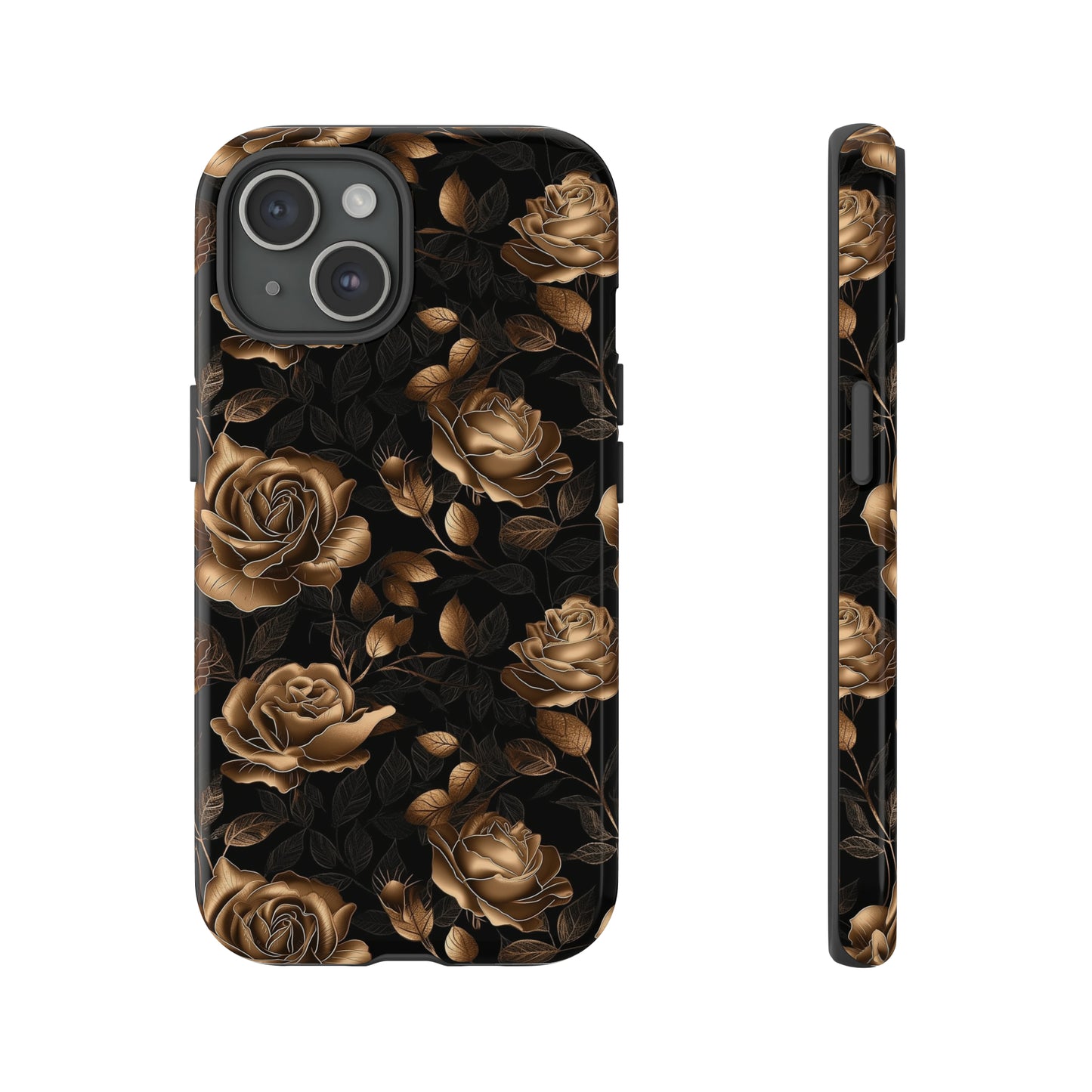 Tough Phone Case Black and Gold Roses