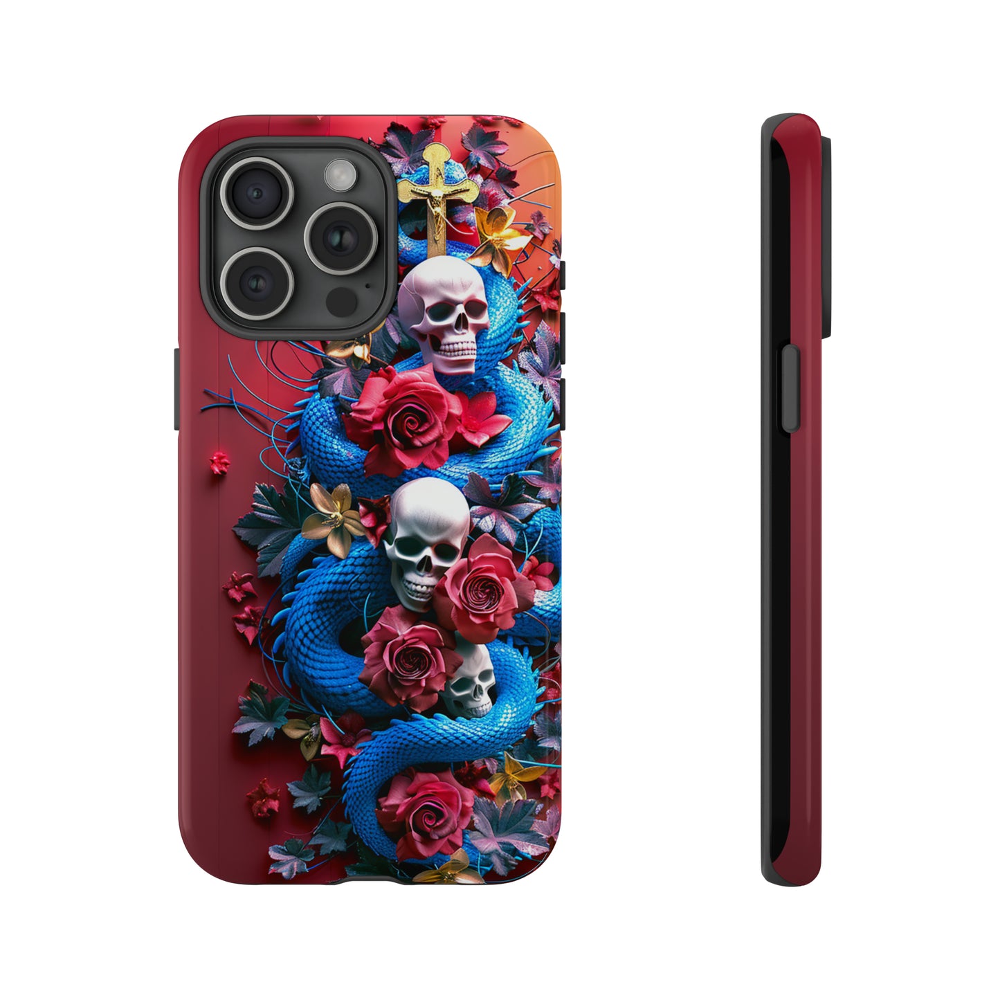 Tough Phone Case Skull and Snake