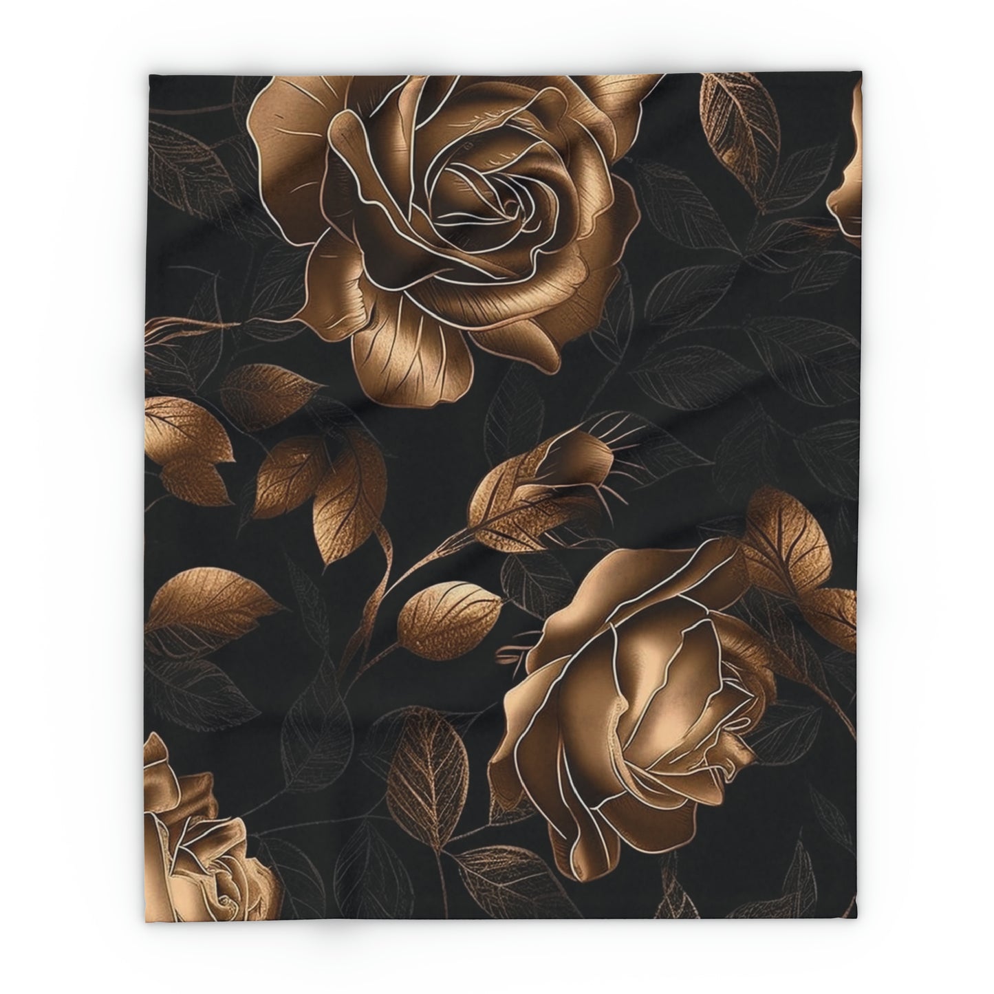 Arctic Fleece Blanket Luxurious Black and Gold Roses