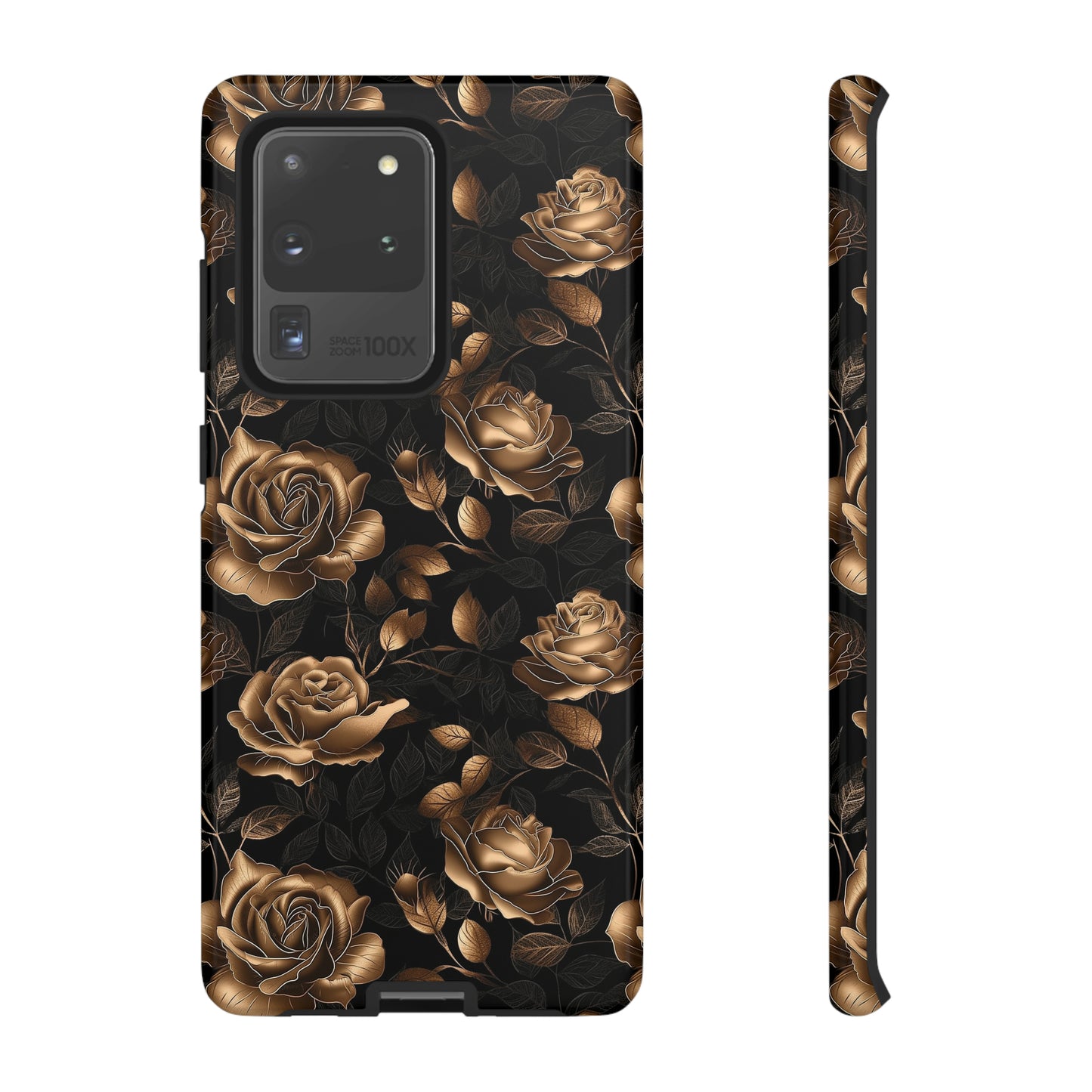 Tough Phone Case Black and Gold Roses