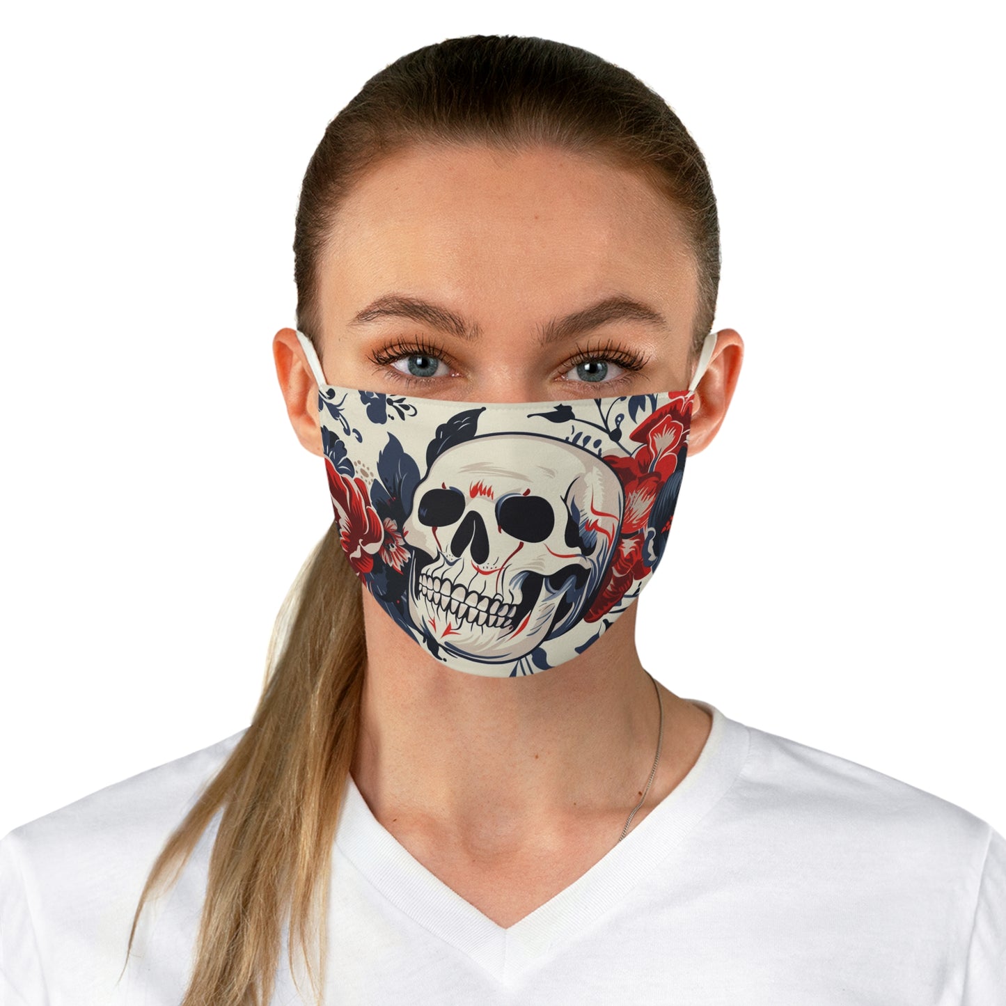 Fabric Face Mask Rose Skull Design