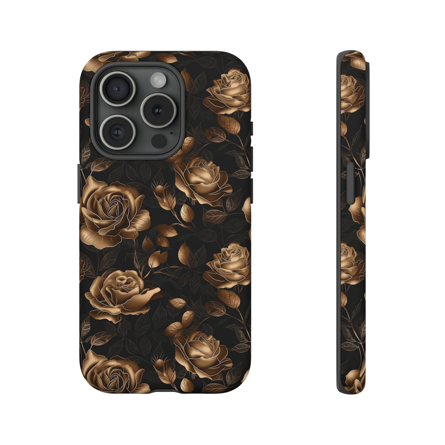 Tough Phone Case Black and Gold Roses