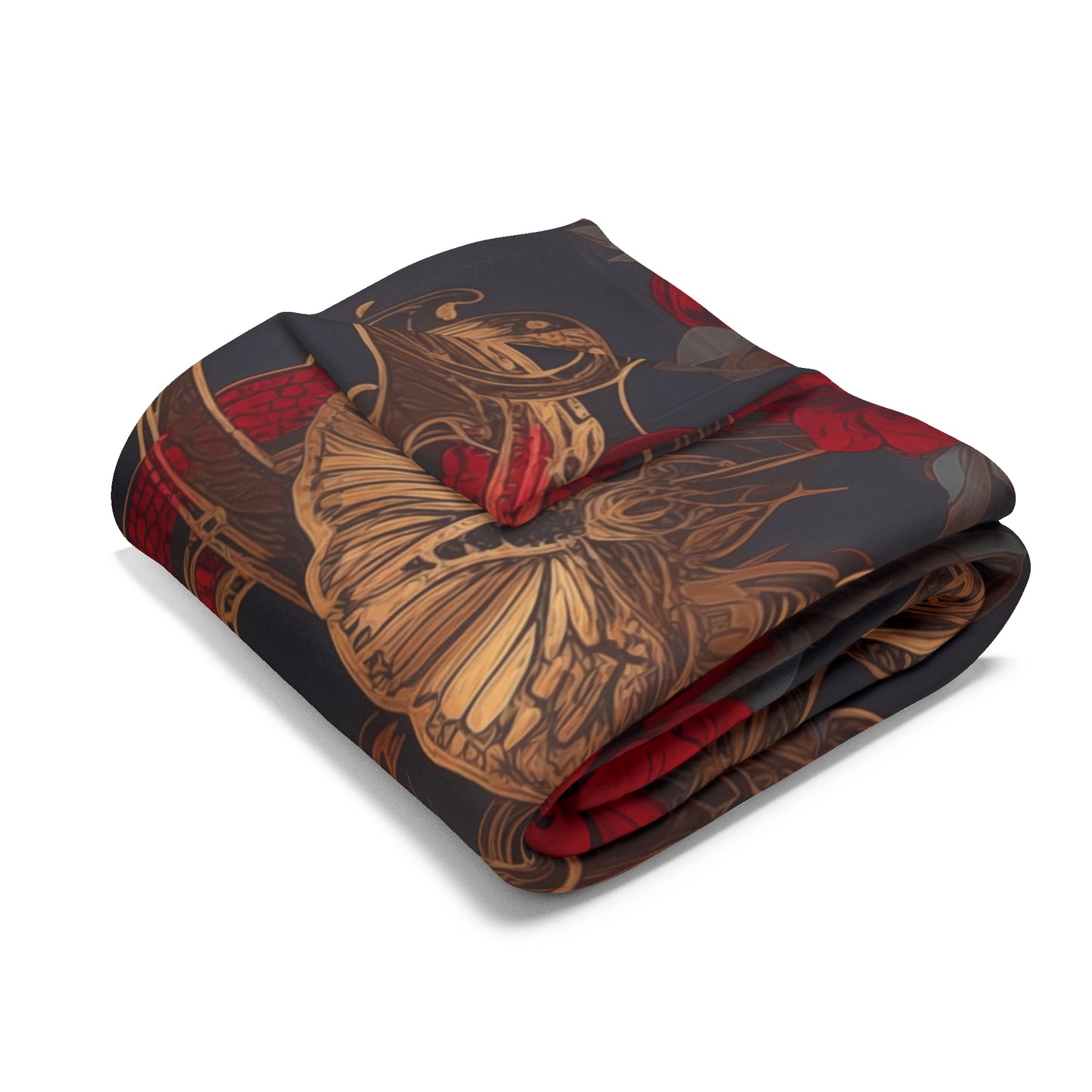 Arctic Fleece Blanket Roses and Gold Butterfly