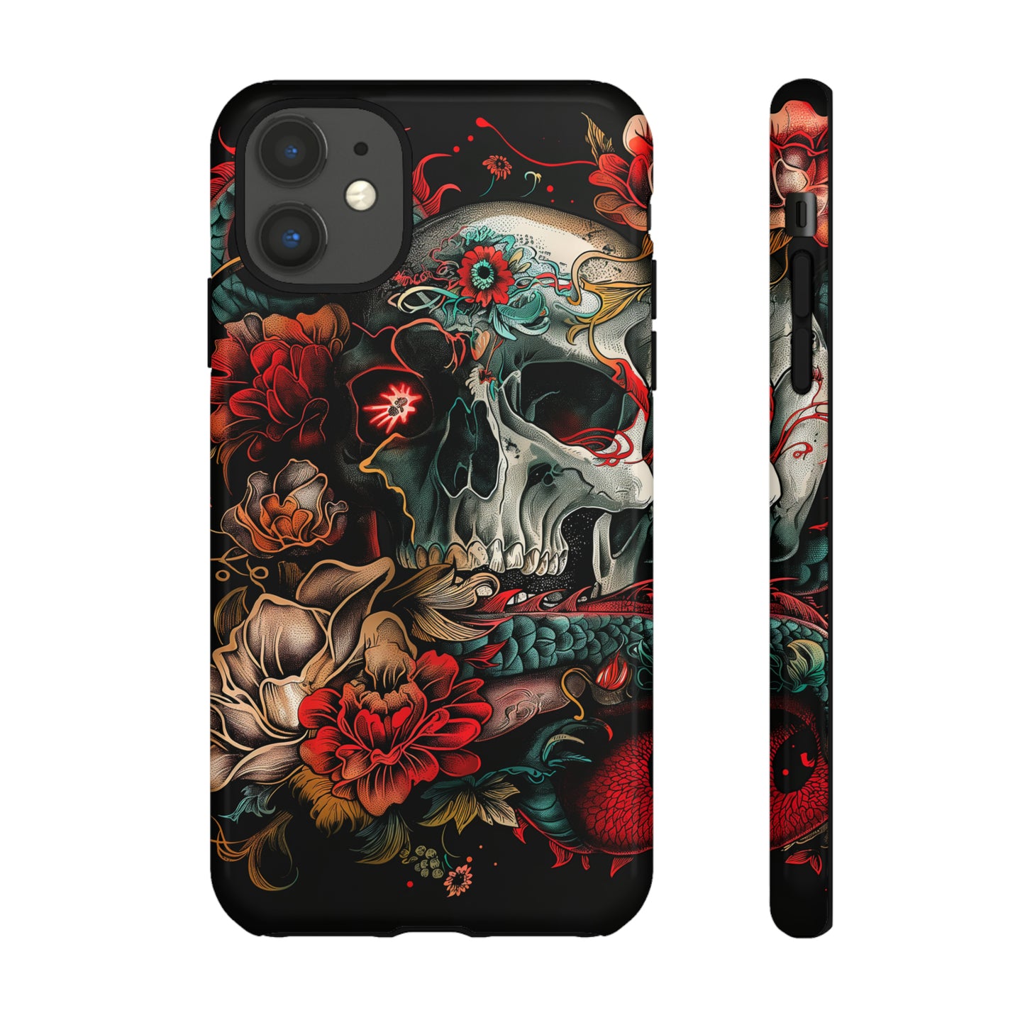 Tough Phone Case Skull and Rose