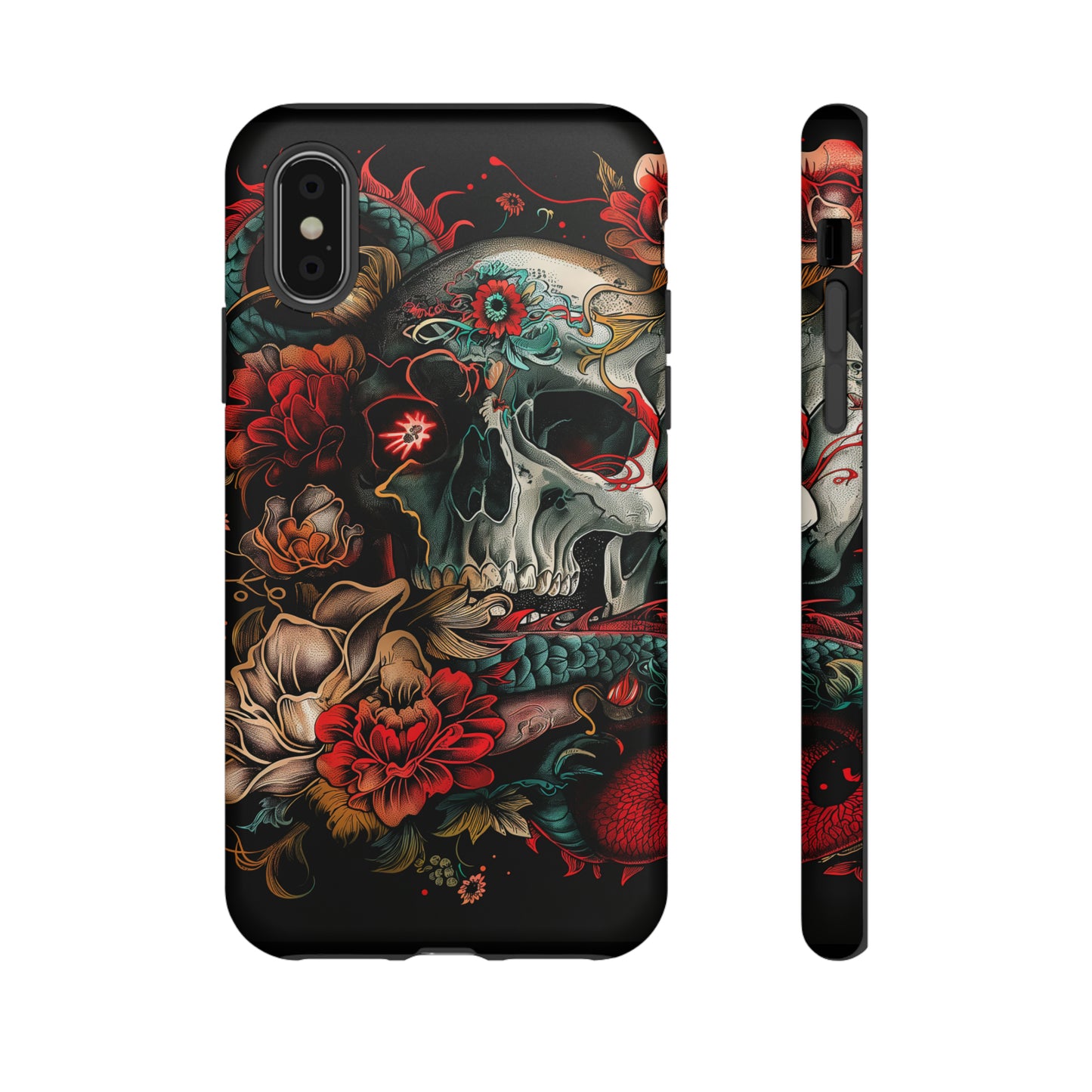 Tough Phone Case Skull and Rose