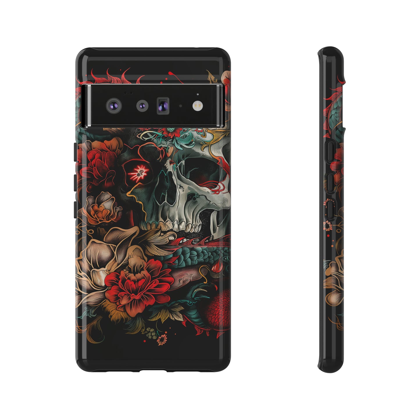 Tough Phone Case Skull and Rose