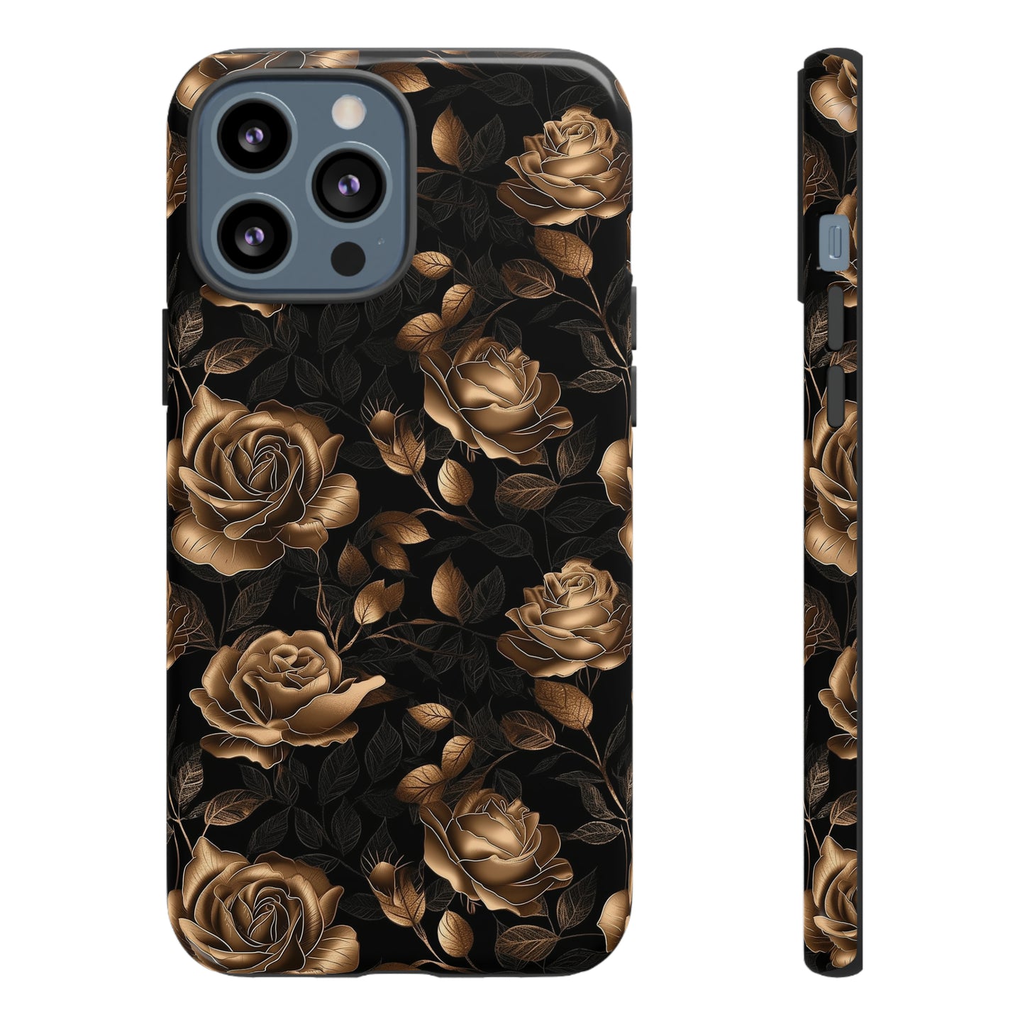 Tough Phone Case Black and Gold Roses