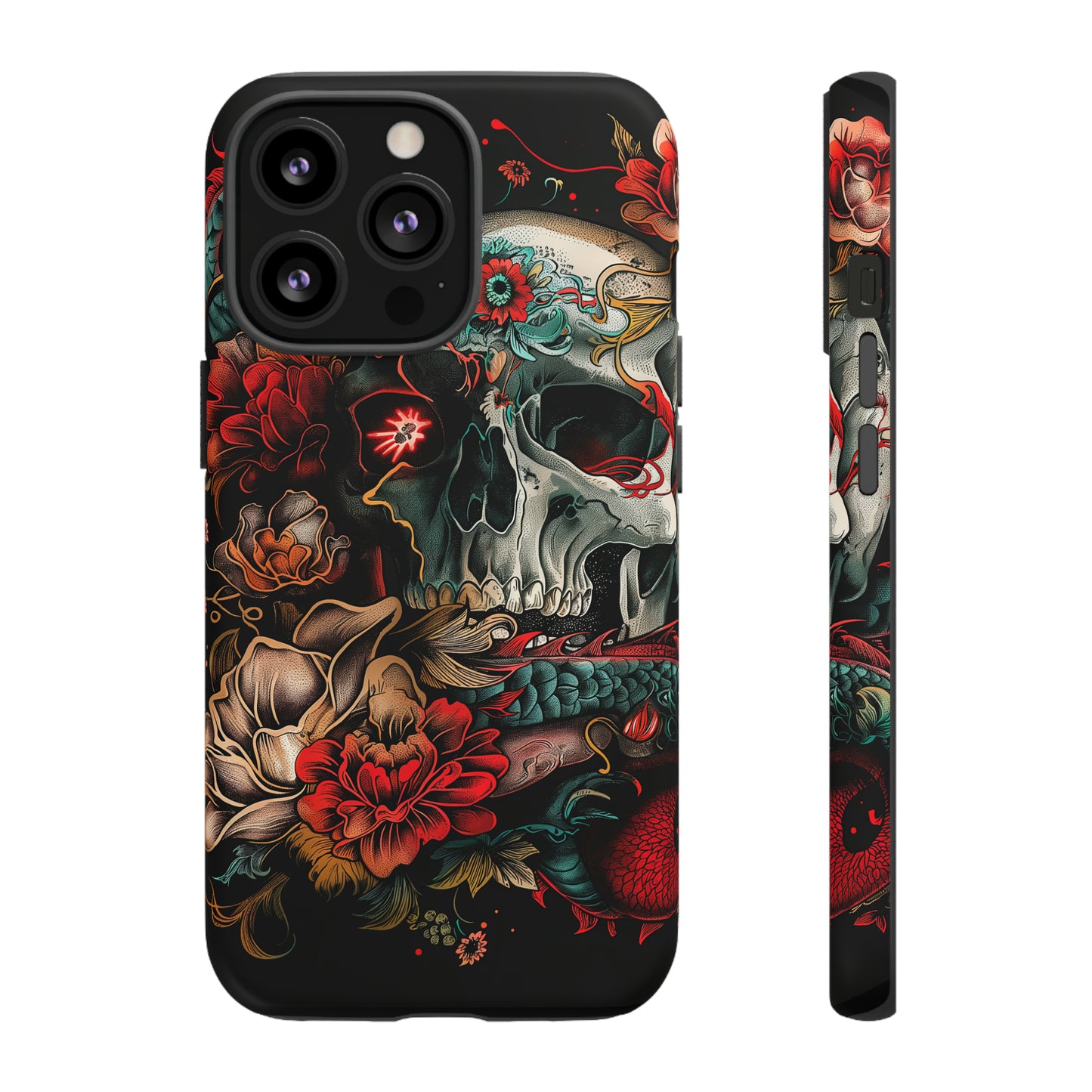 Tough Phone Case Skull and Rose