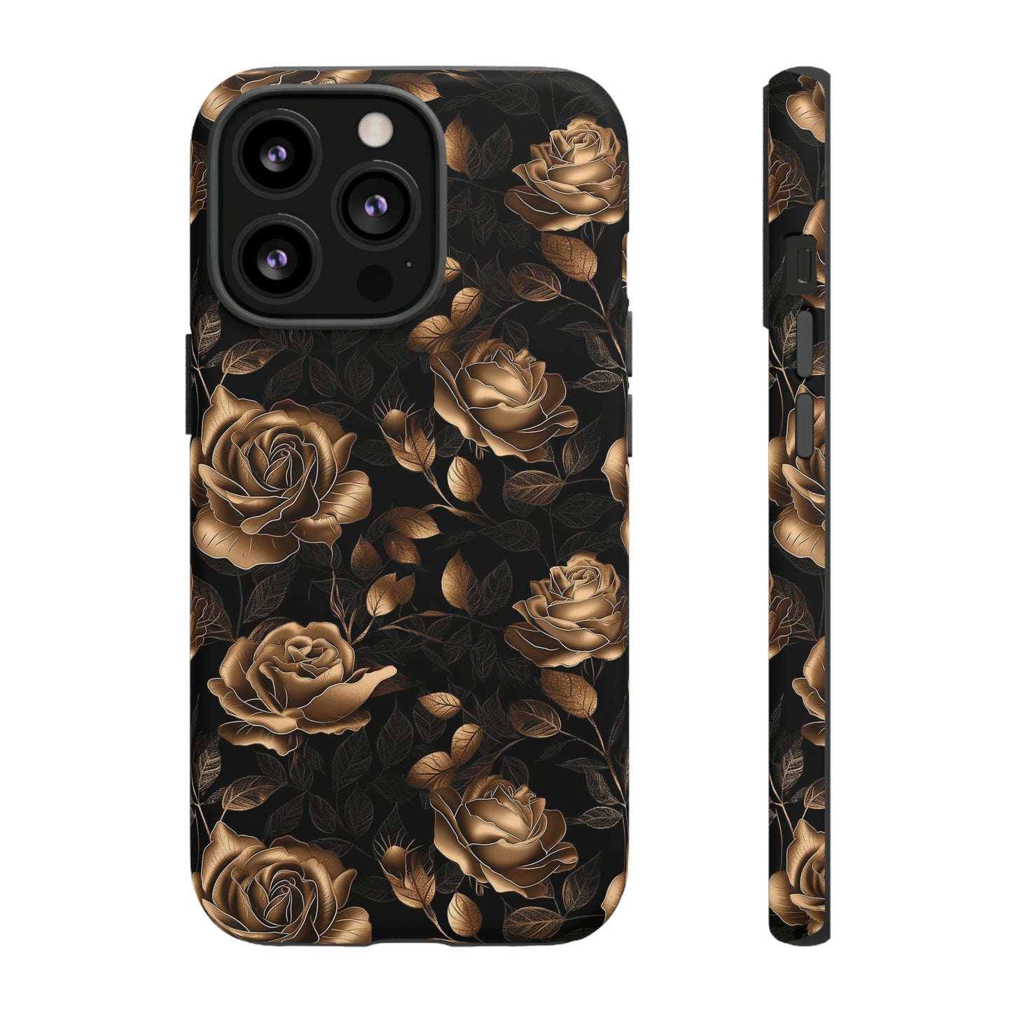 Tough Phone Case Black and Gold Roses