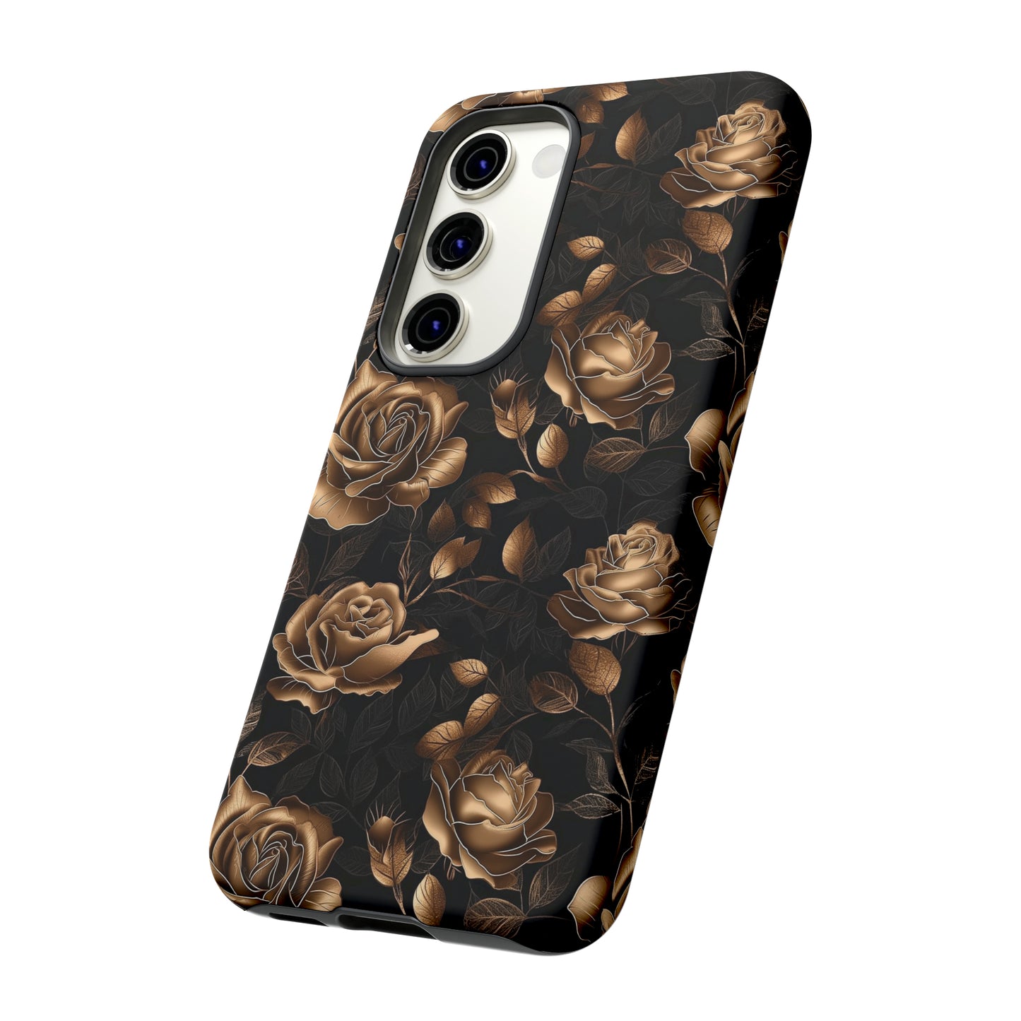 Tough Phone Case Black and Gold Roses