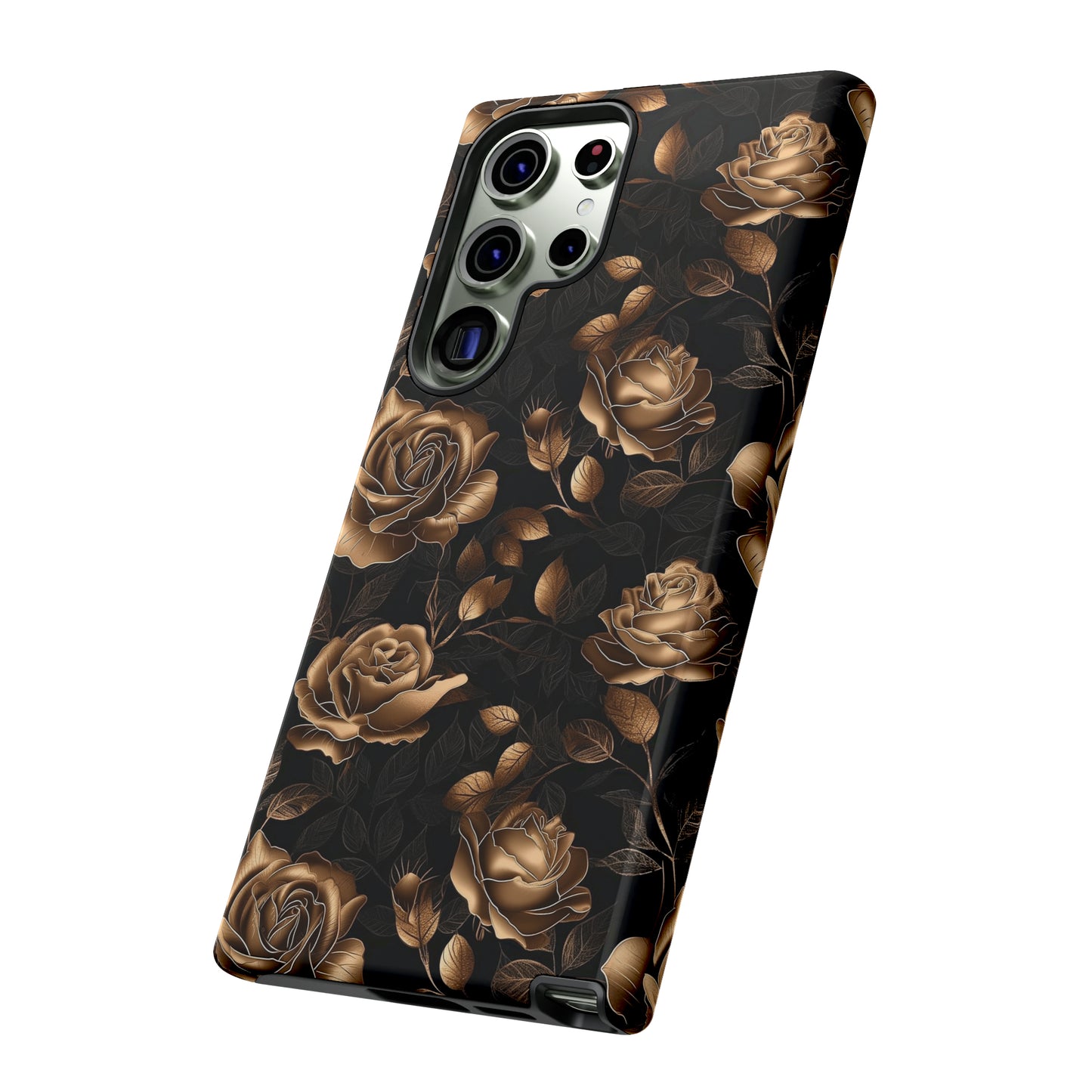 Tough Phone Case Black and Gold Roses