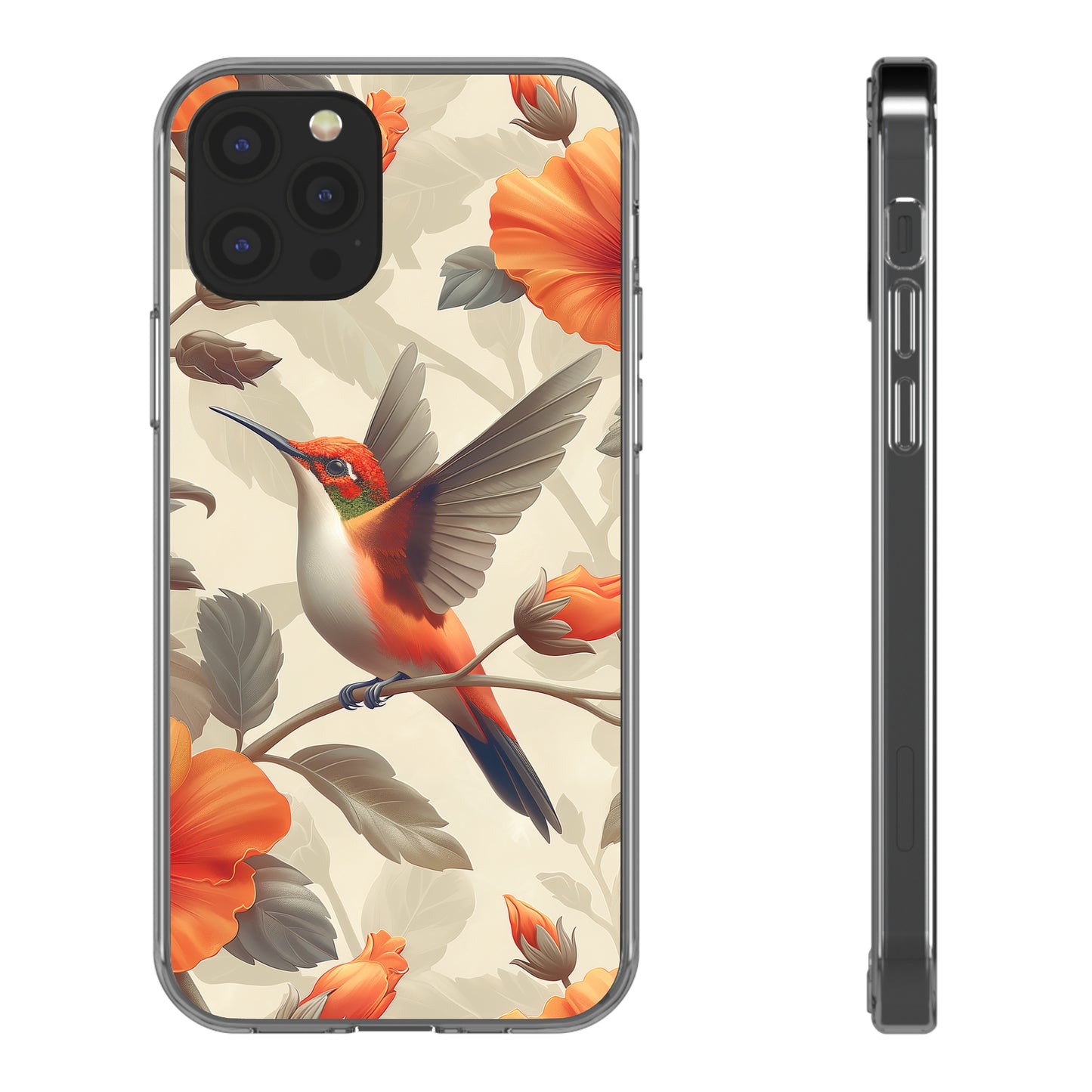 Clear Phone Cases Pastel Flowers Hummingbird