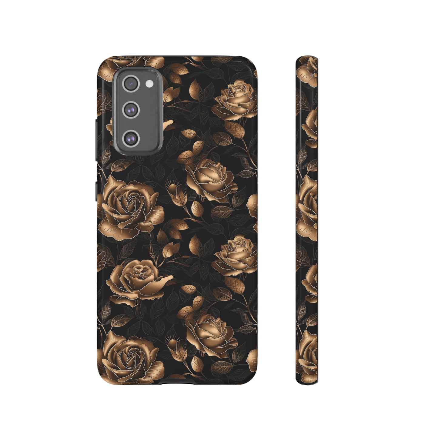 Tough Phone Case Black and Gold Roses