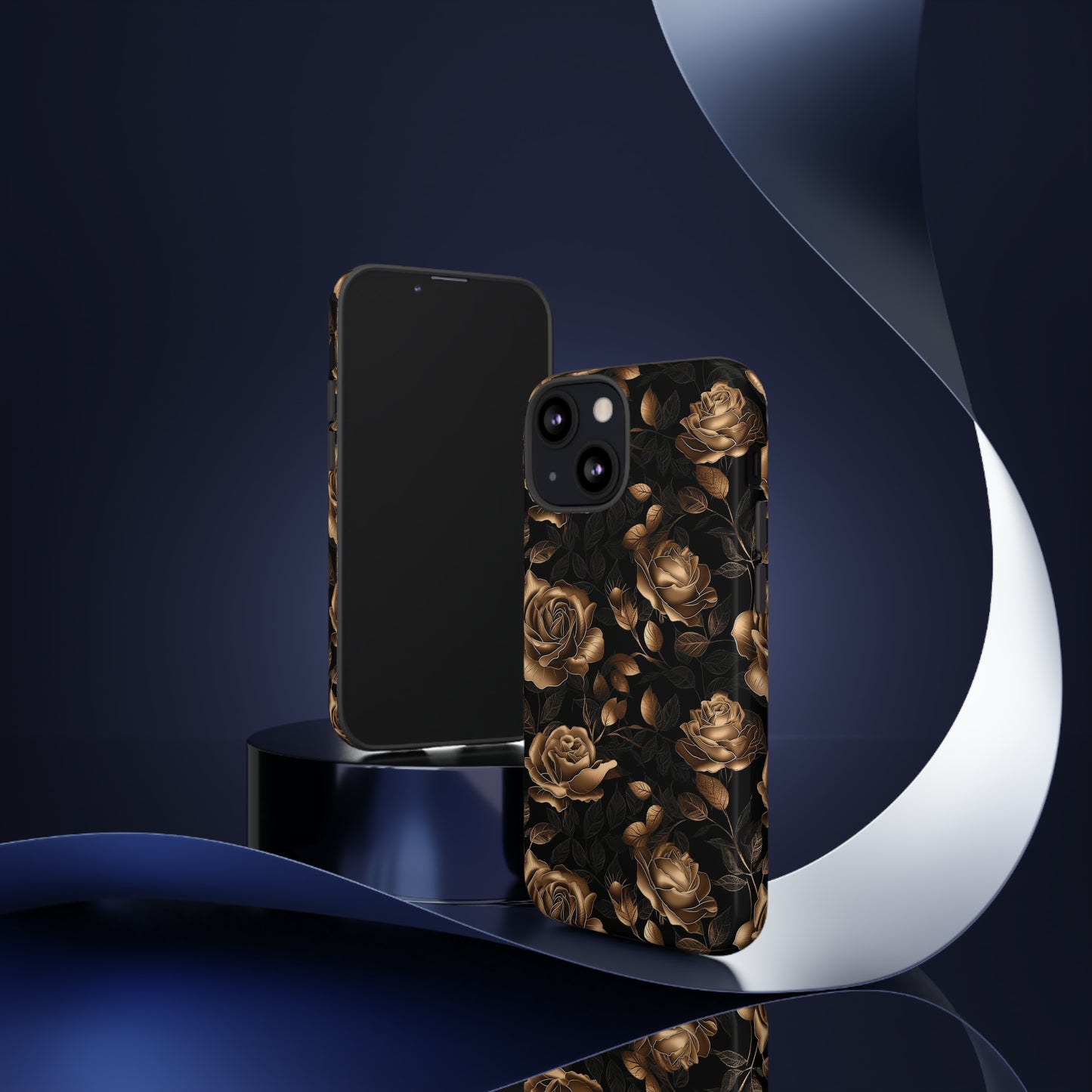 Tough Phone Case Black and Gold Roses