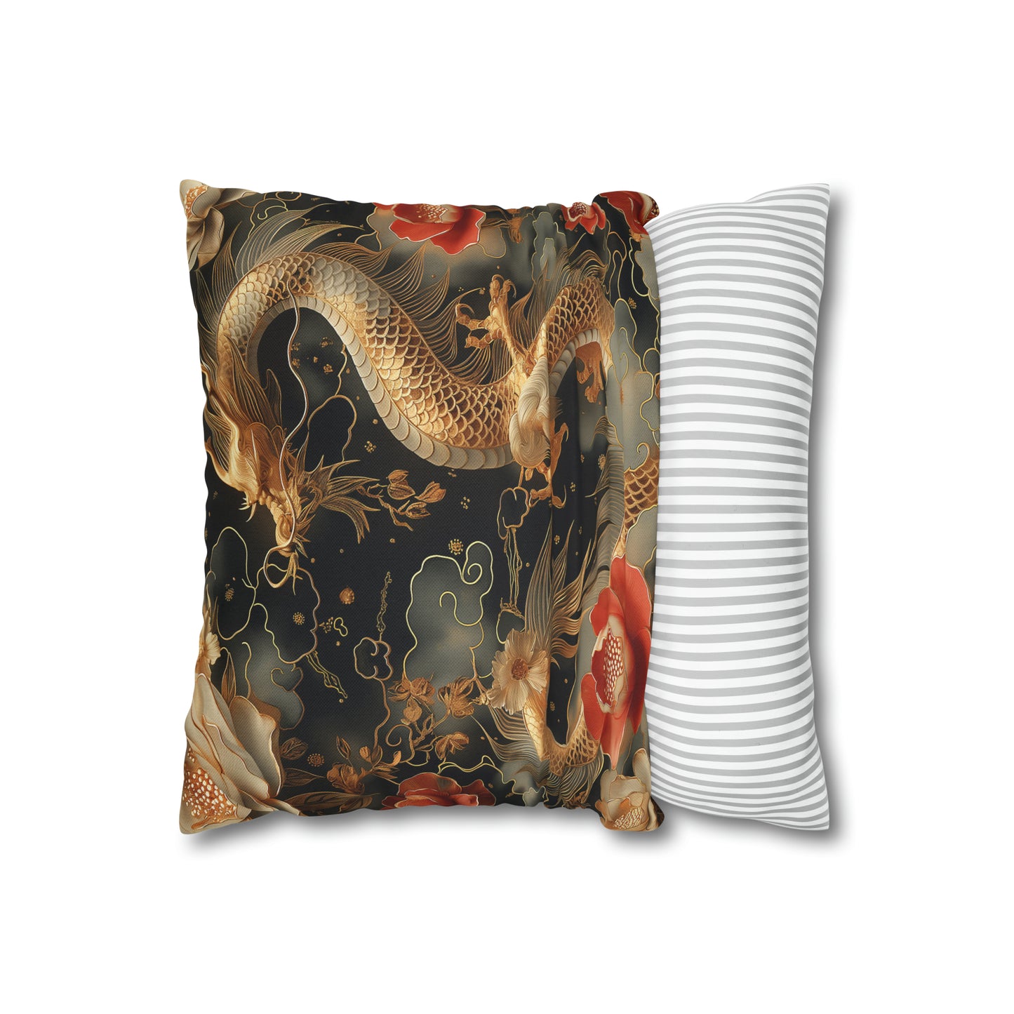 Spun Polyester Square Pillow Gold Dragon