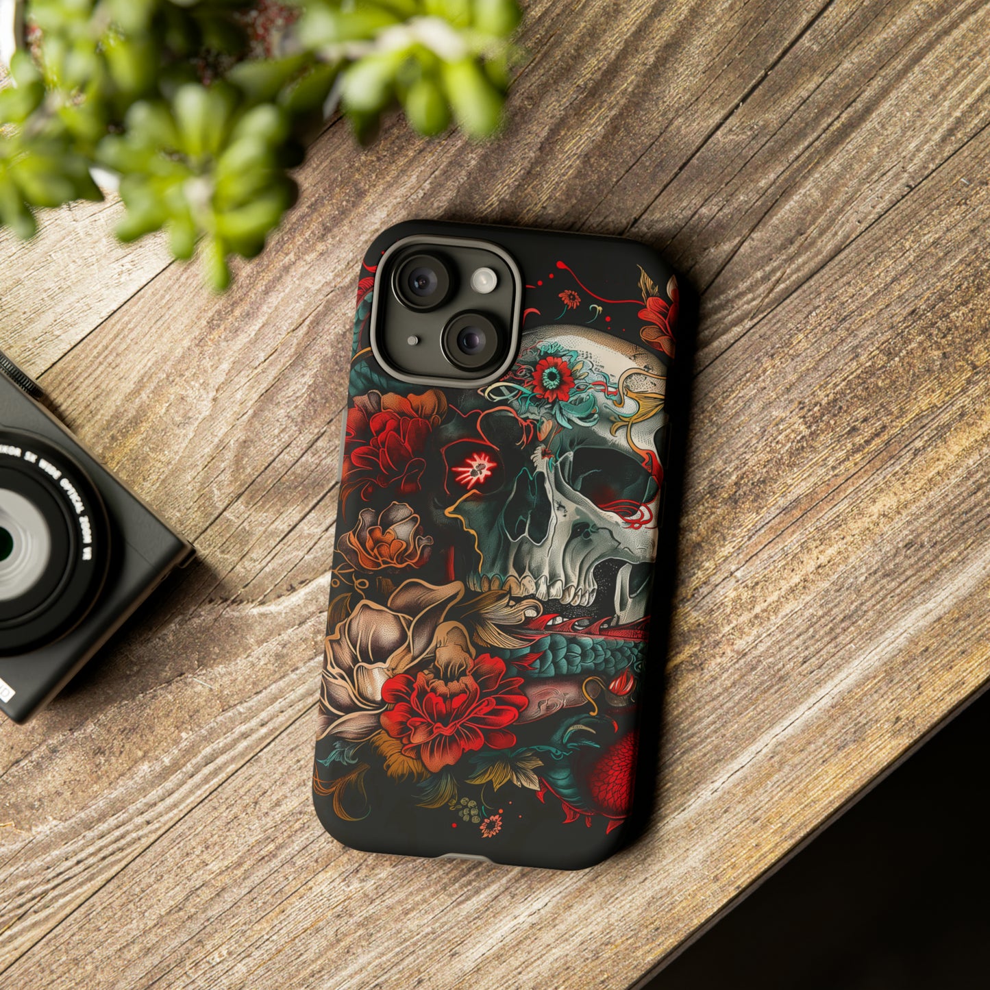 Tough Phone Case Skull and Rose