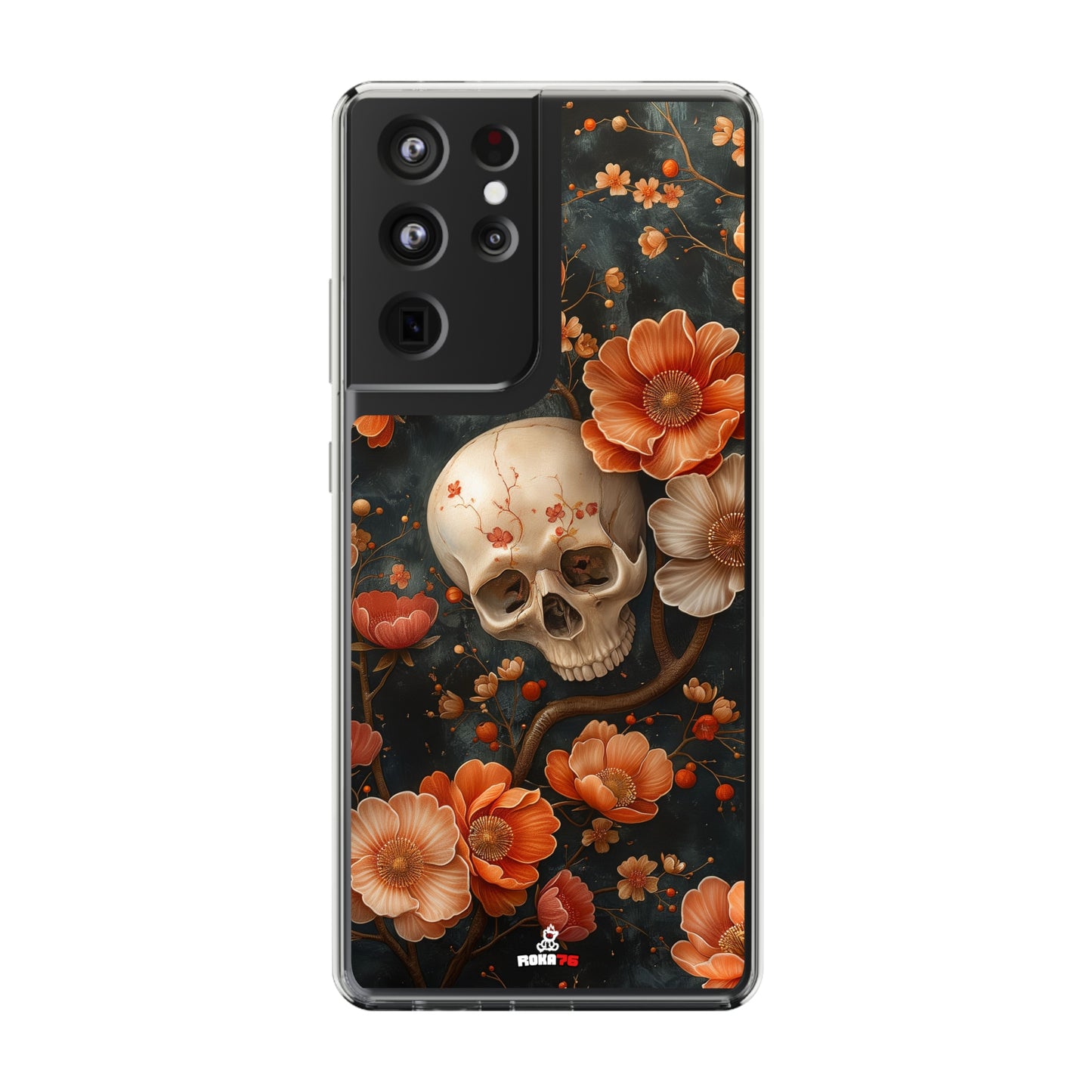 Clear Phone Cases Skull and Flowers Design