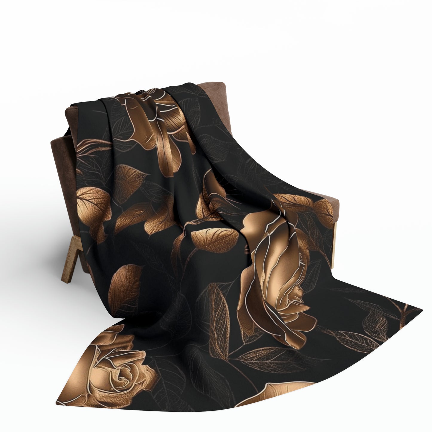 Arctic Fleece Blanket Luxurious Black and Gold Roses