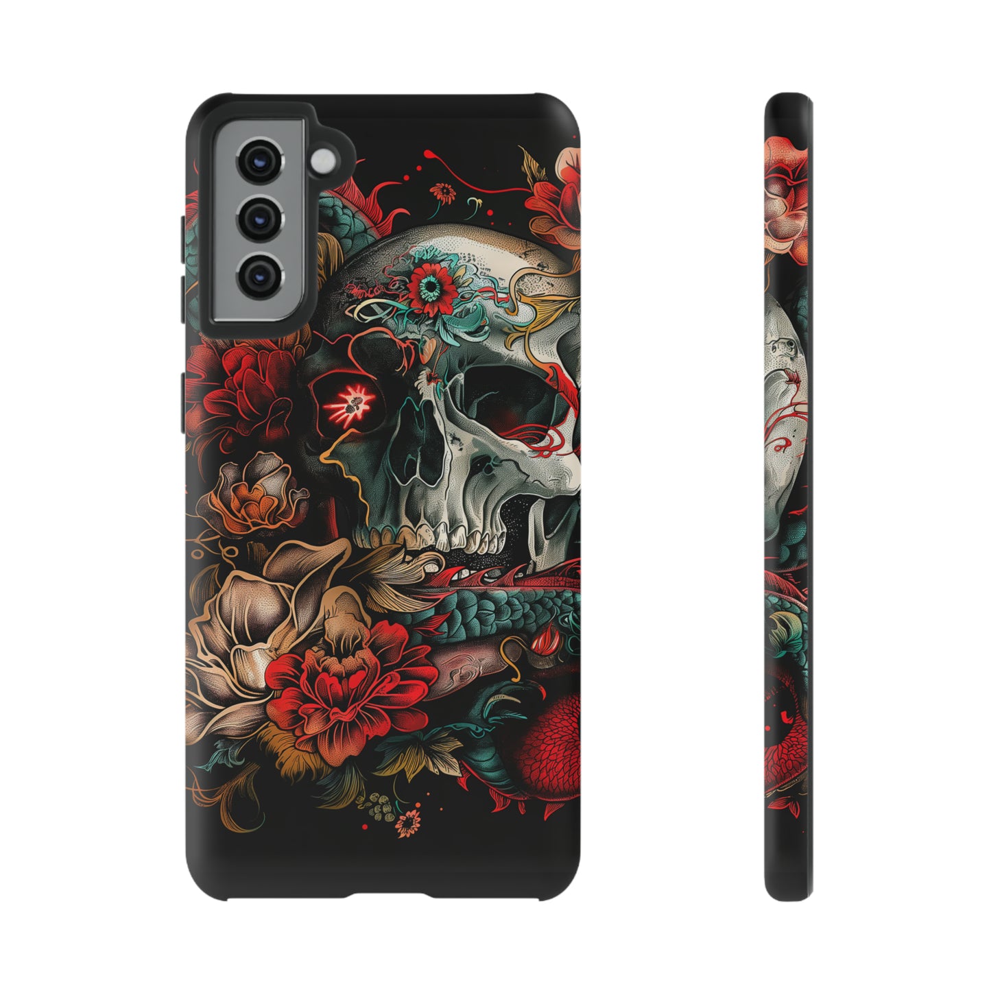 Tough Phone Case Skull and Rose