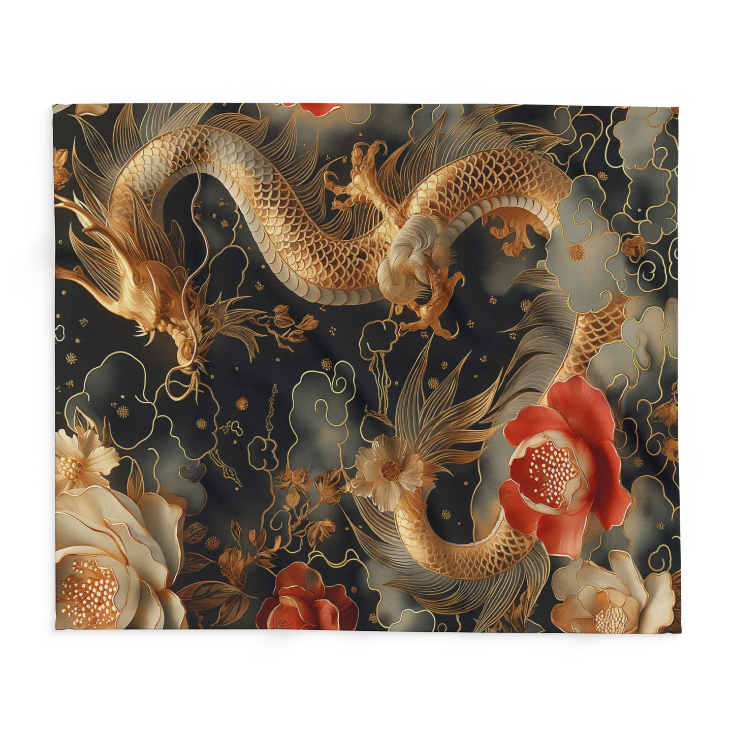 Arctic Fleece Blanket Luxurious Black and Gold Dragon