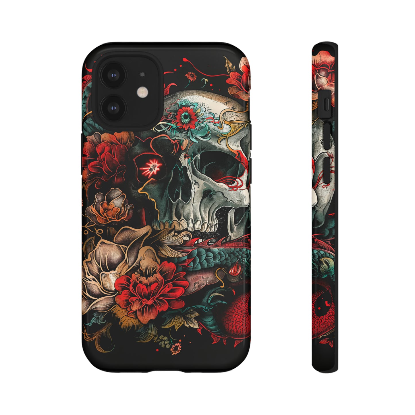 Tough Phone Case Skull and Rose