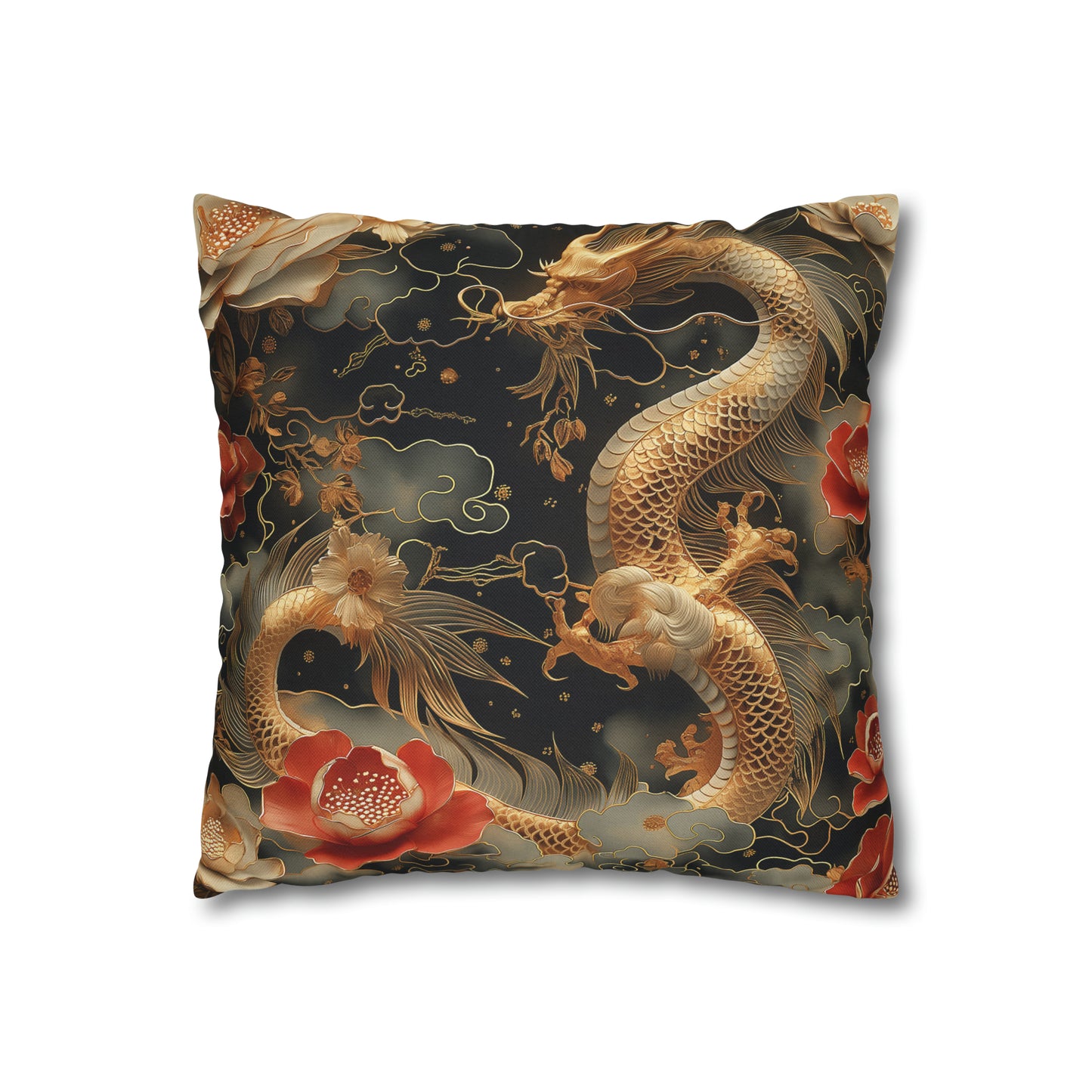 Spun Polyester Square Pillow Gold Dragon