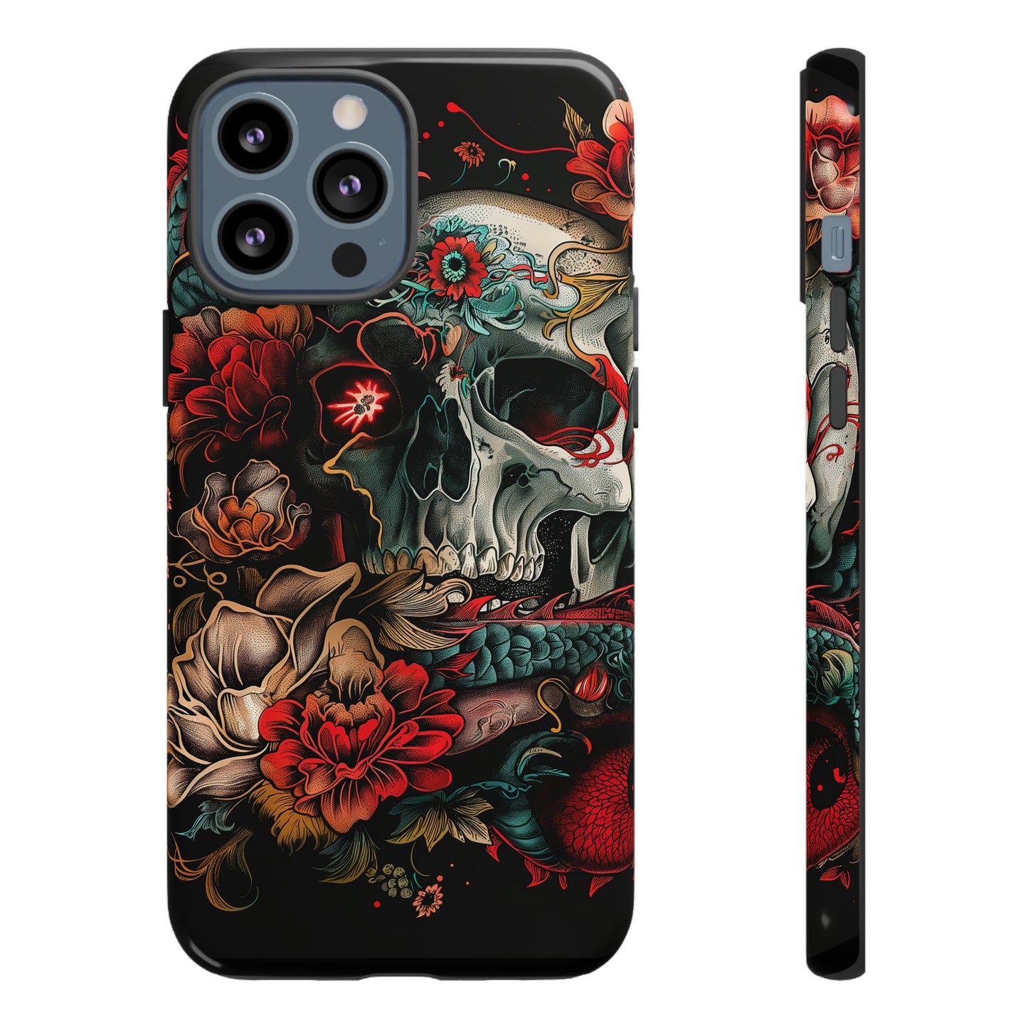 Tough Phone Case Skull and Rose