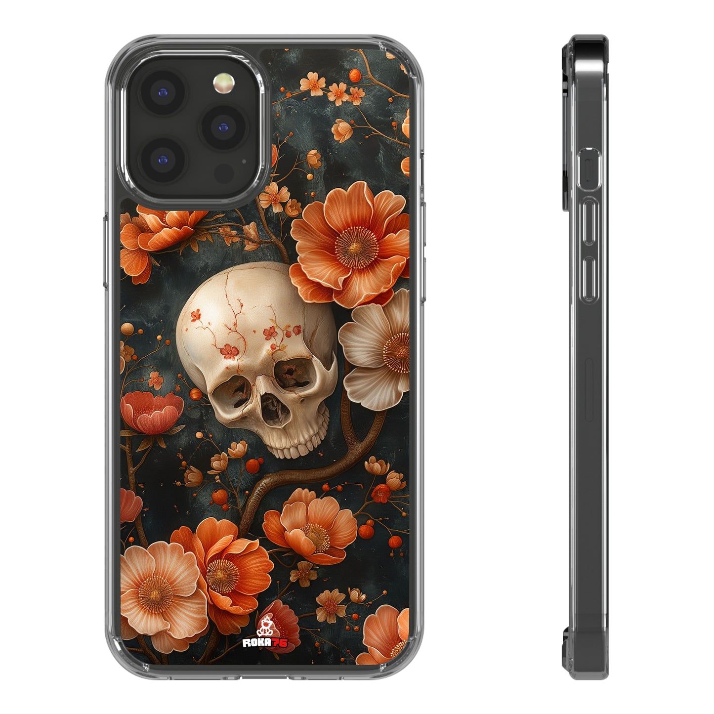 Clear Phone Cases Skull and Flowers Design