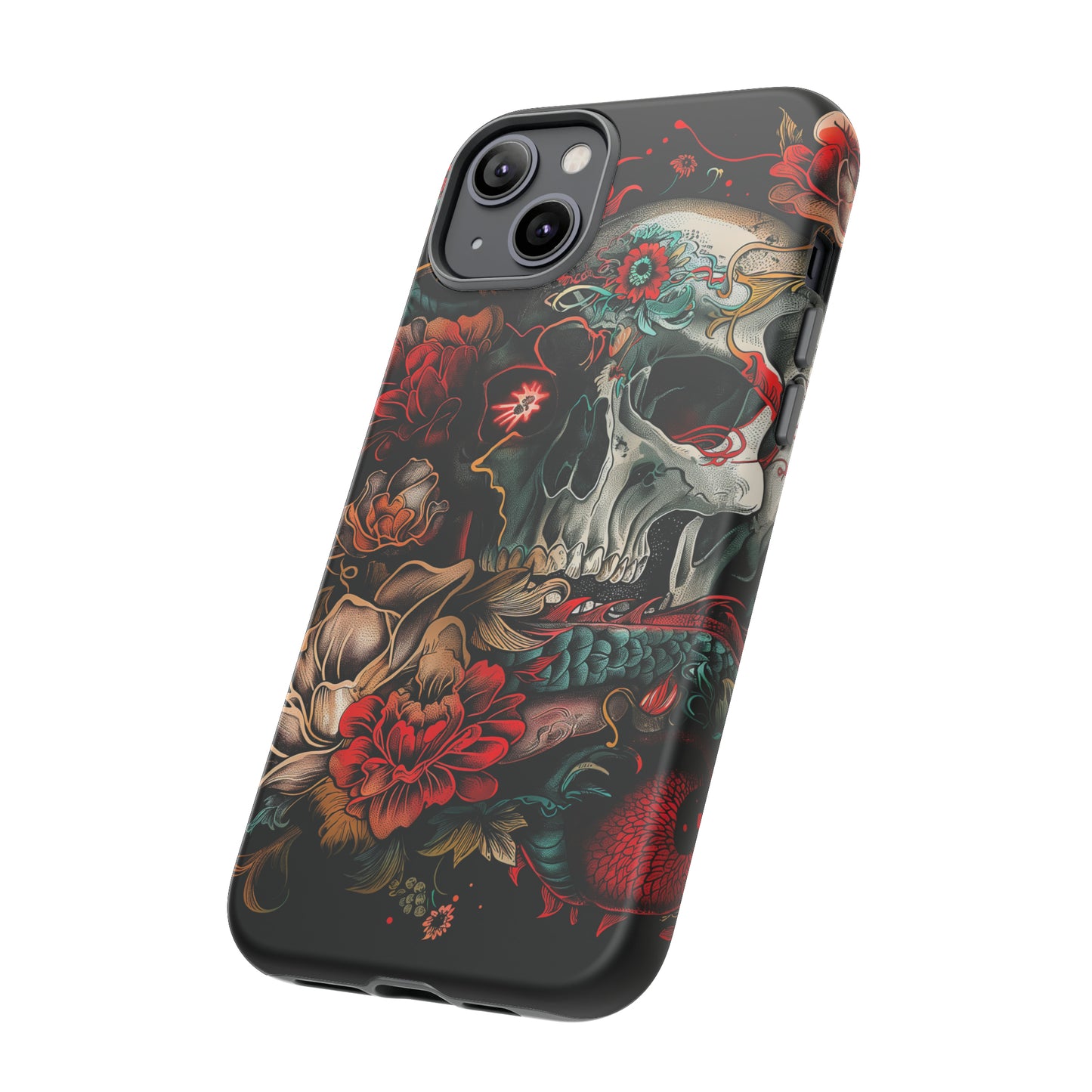 Tough Phone Case Skull and Rose