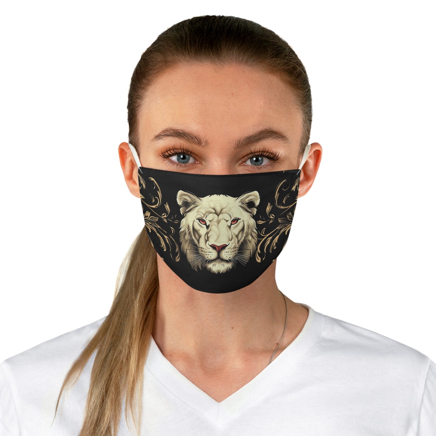 Fabric Face Mask White Lioness