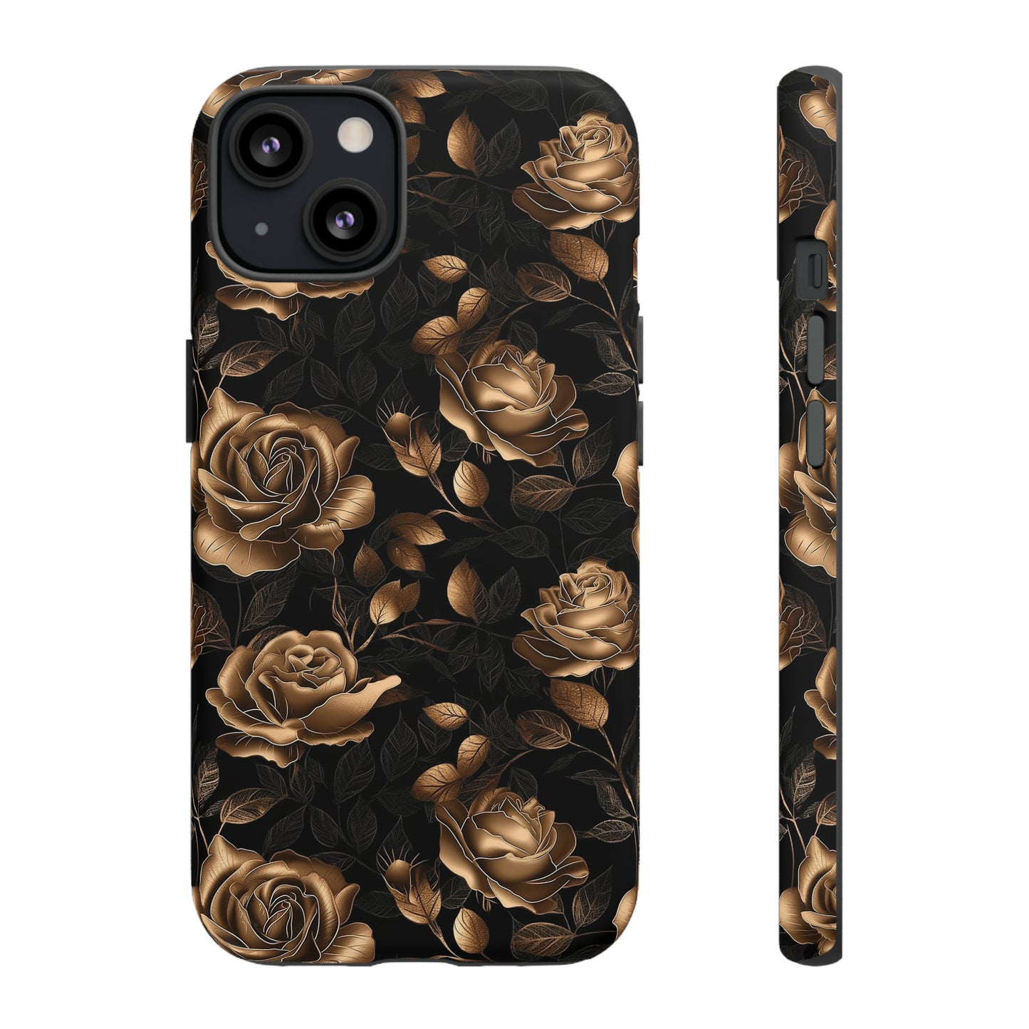 Tough Phone Case Black and Gold Roses