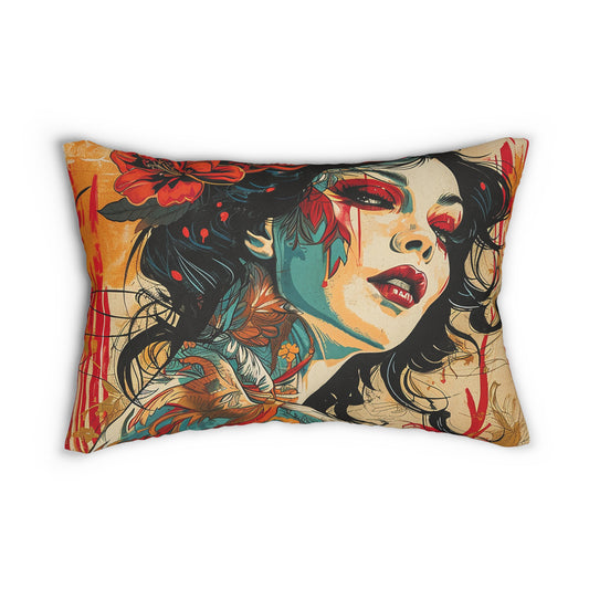 Spun Polyester Lumbar Pillow Graphic Lady