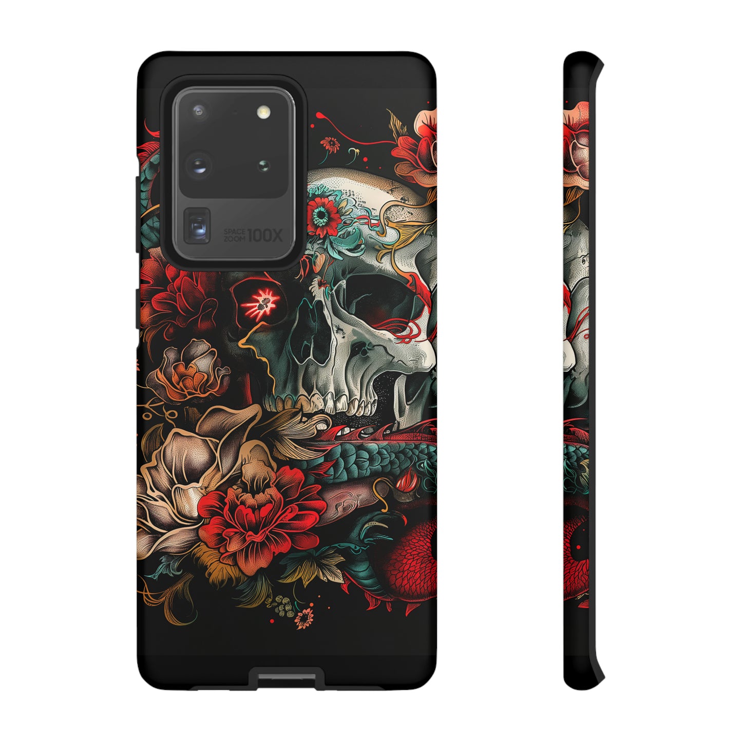 Tough Phone Case Skull and Rose